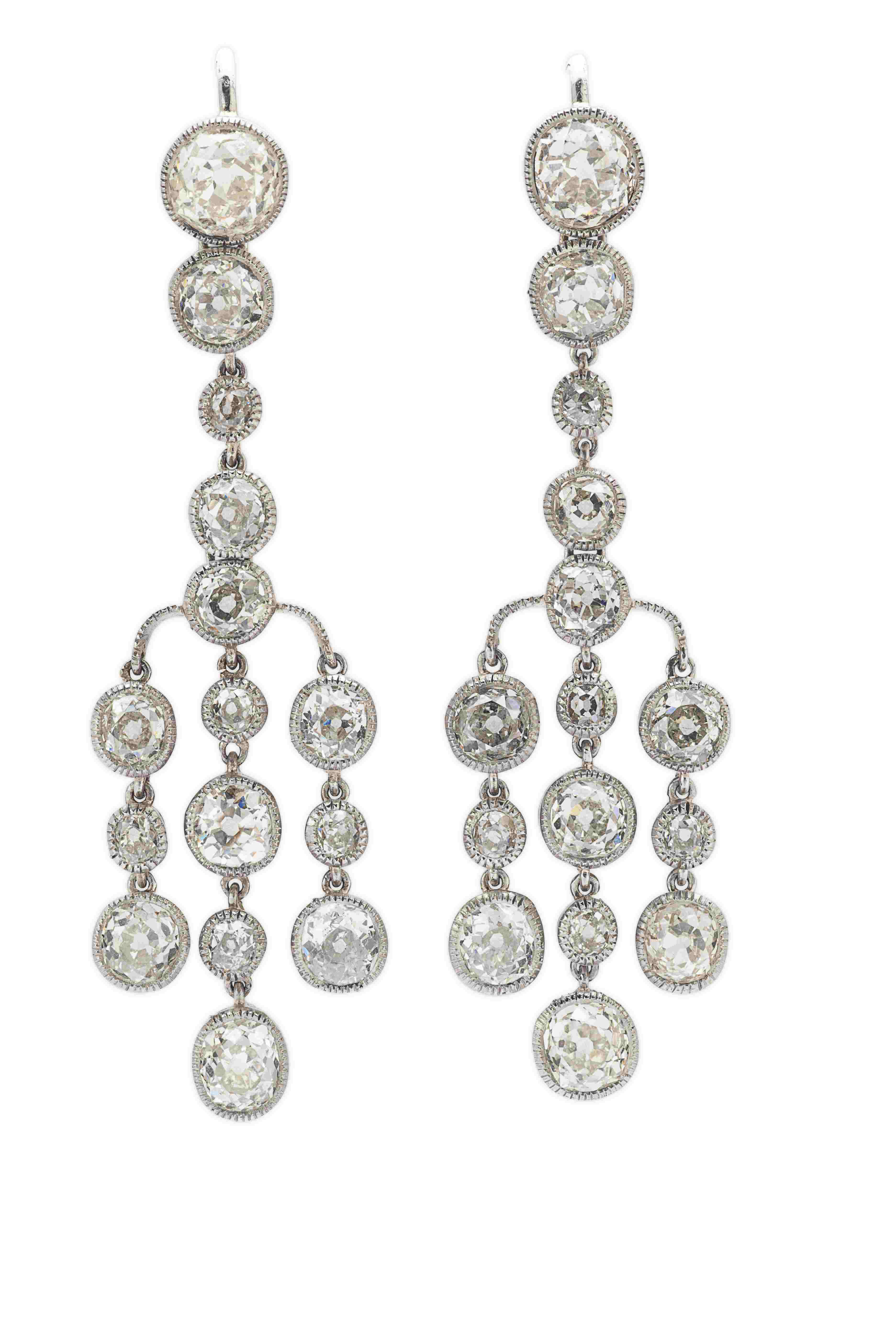 A pair of diamond pendant earrings