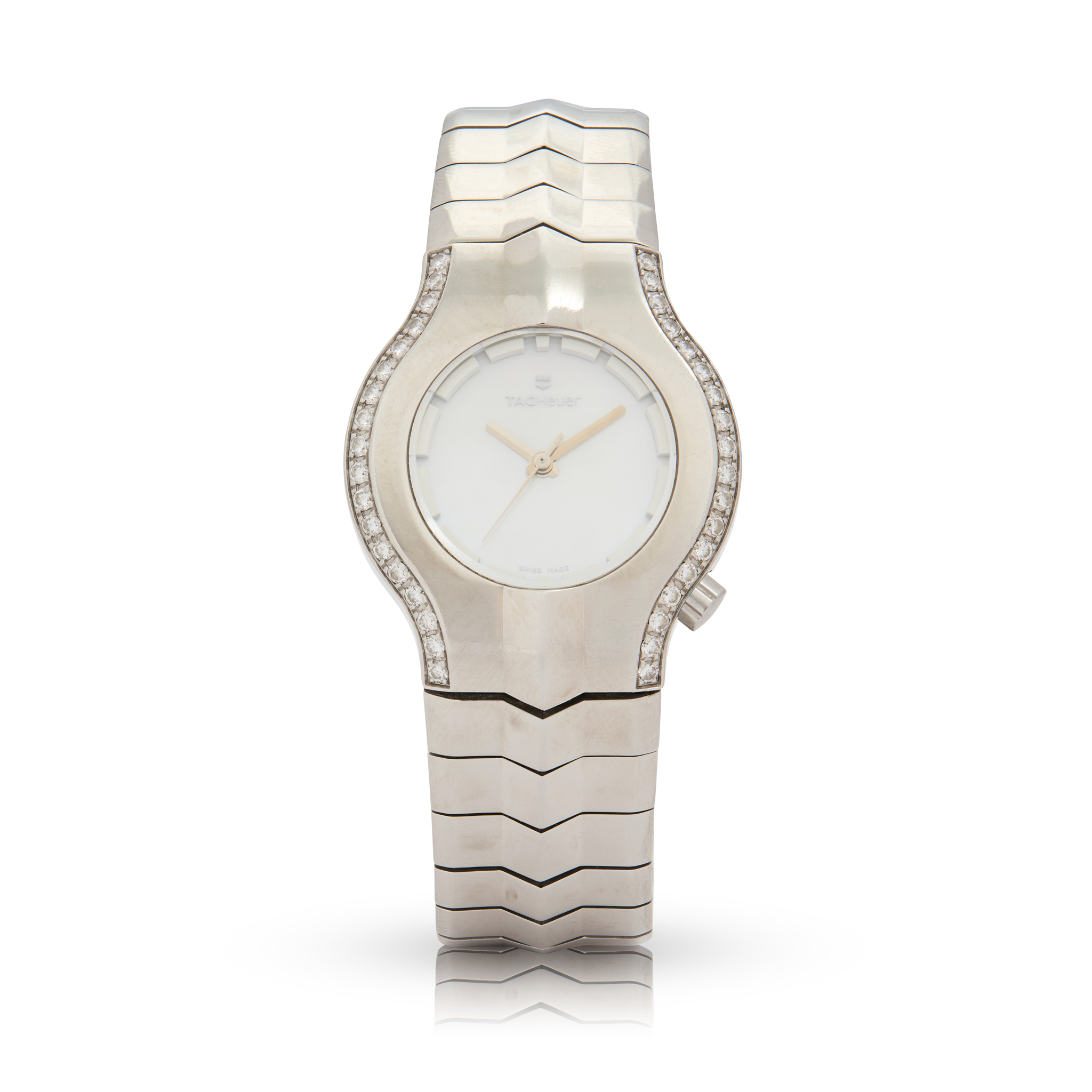 Tag Heuer. A stainless steel diamond-set quartz wristwatch
