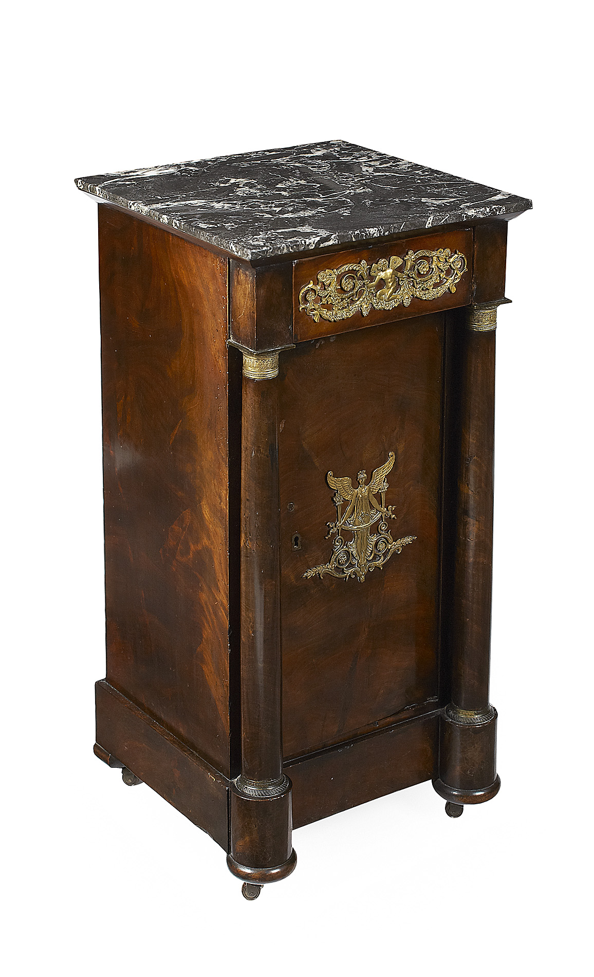 FRENCH EMPIRE STYLE MARBLE TOPPED TABLE DE CHEVET