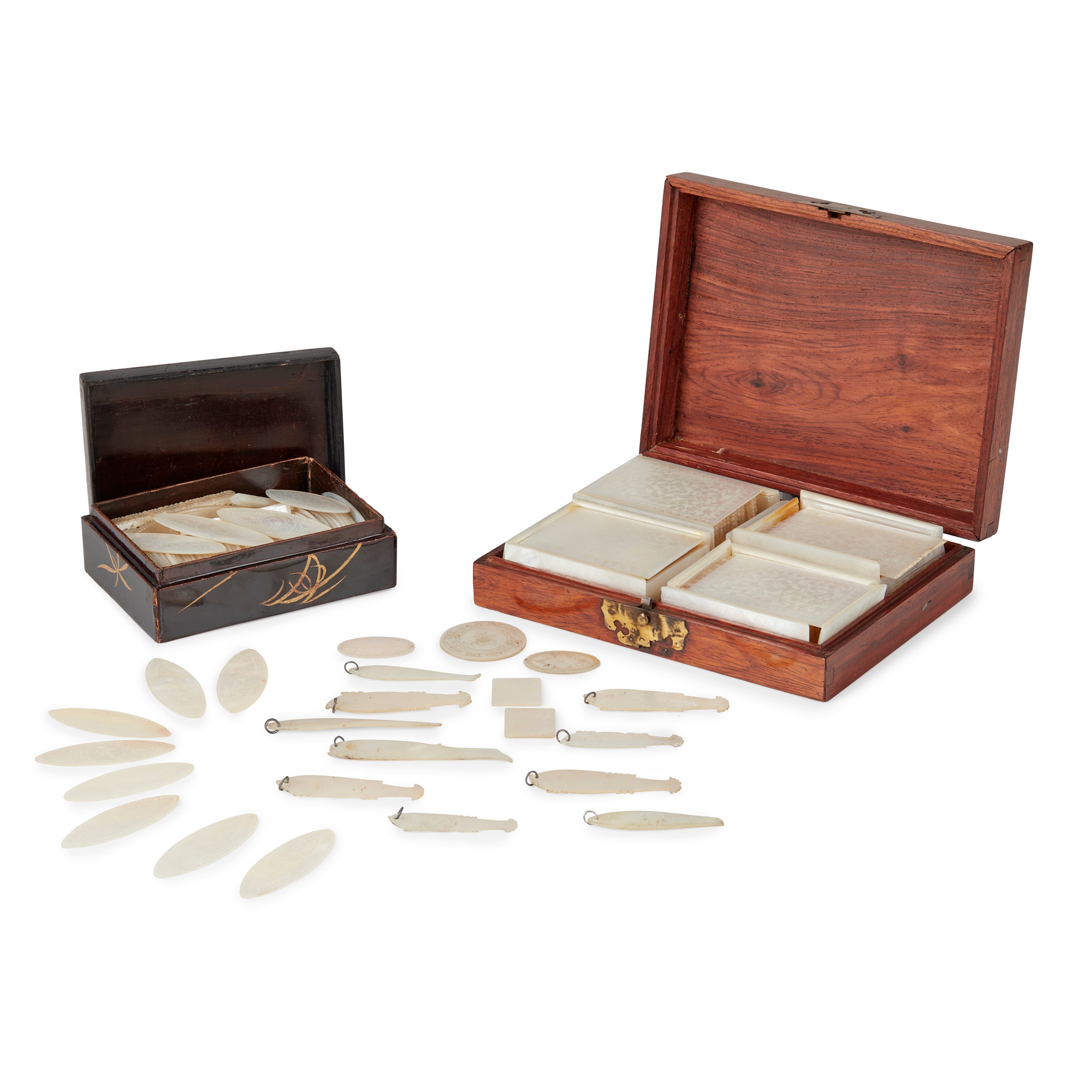 GROUP OF MOTHER-OF-PEARL GAMING COUNTERS
