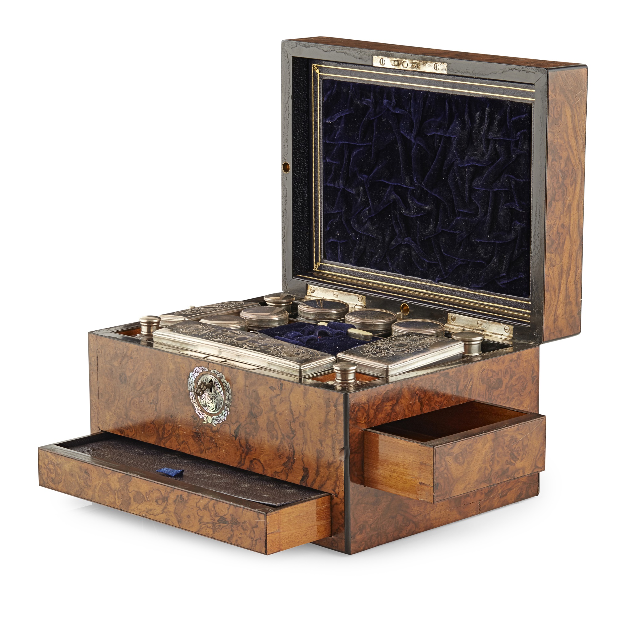 VICTORIAN WALNUT AND MOTHER-OF-PEARL DRESSING BOX