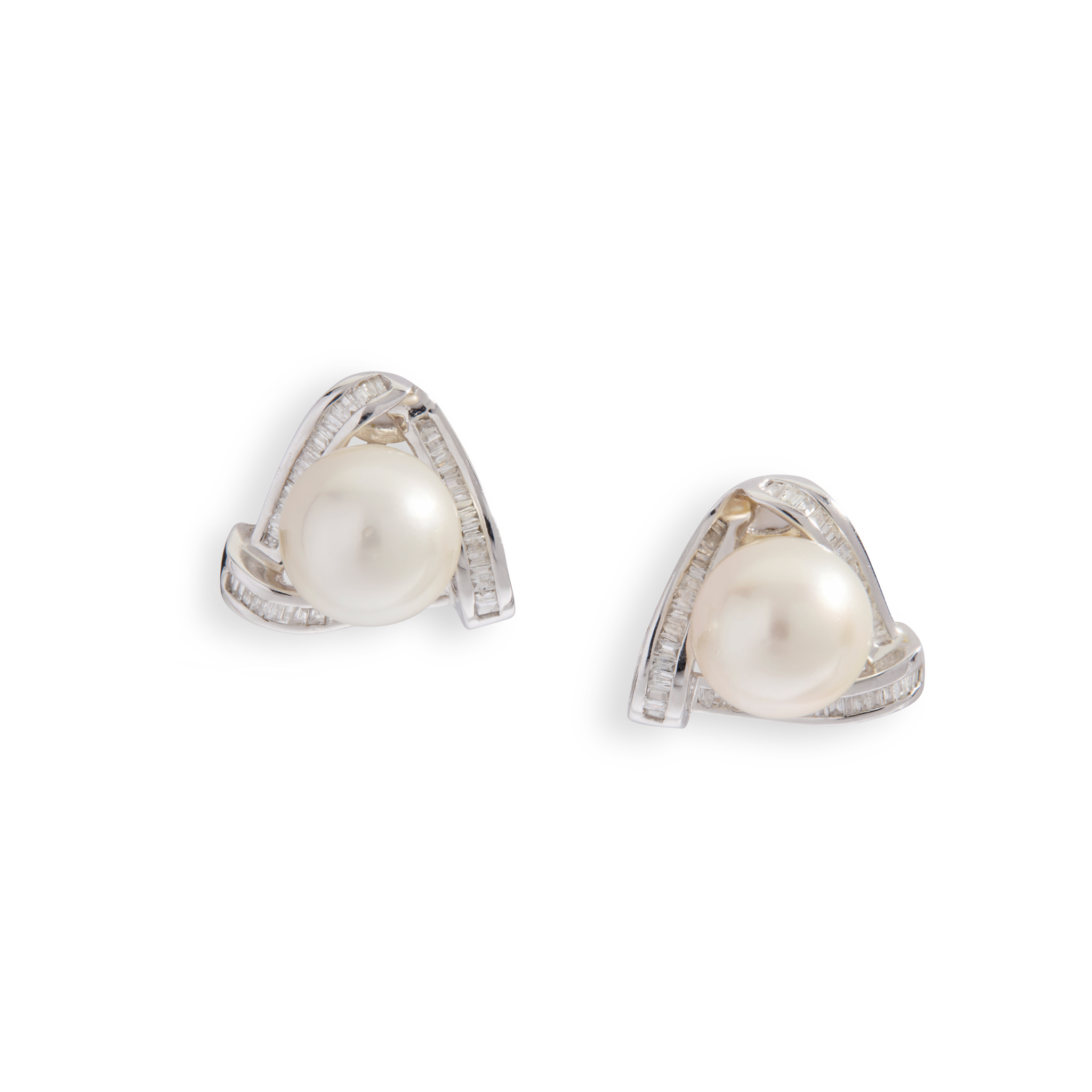 A pair of cultured pearl and diamond earrings