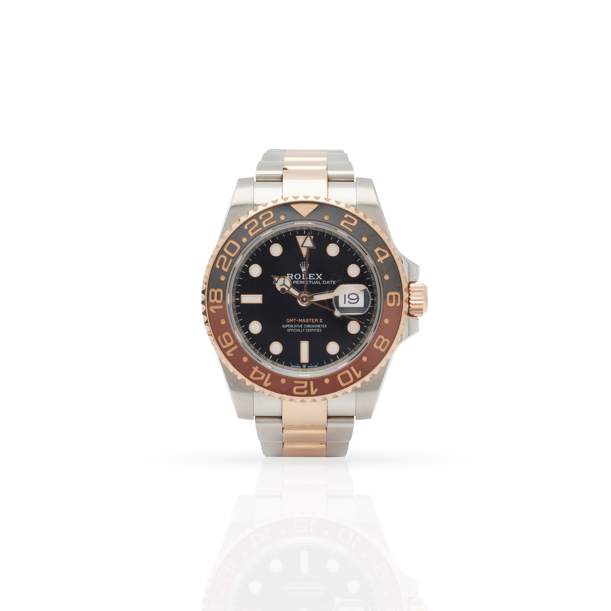 Rolex. A fine stainless steel and pink gold automatic dual-time wristwatch