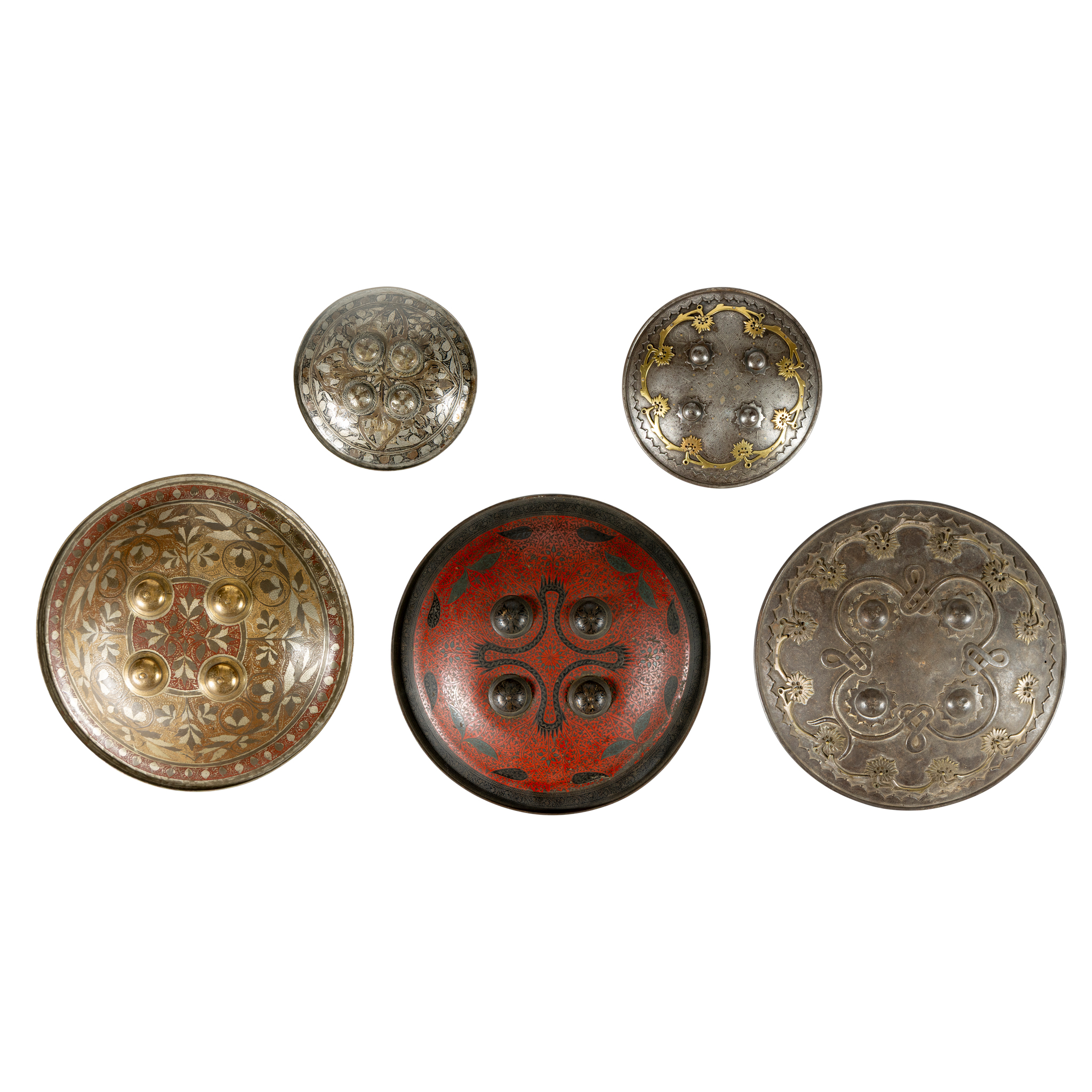 FIVE INDIAN CIRCULAR SHIELDS (DHALS)