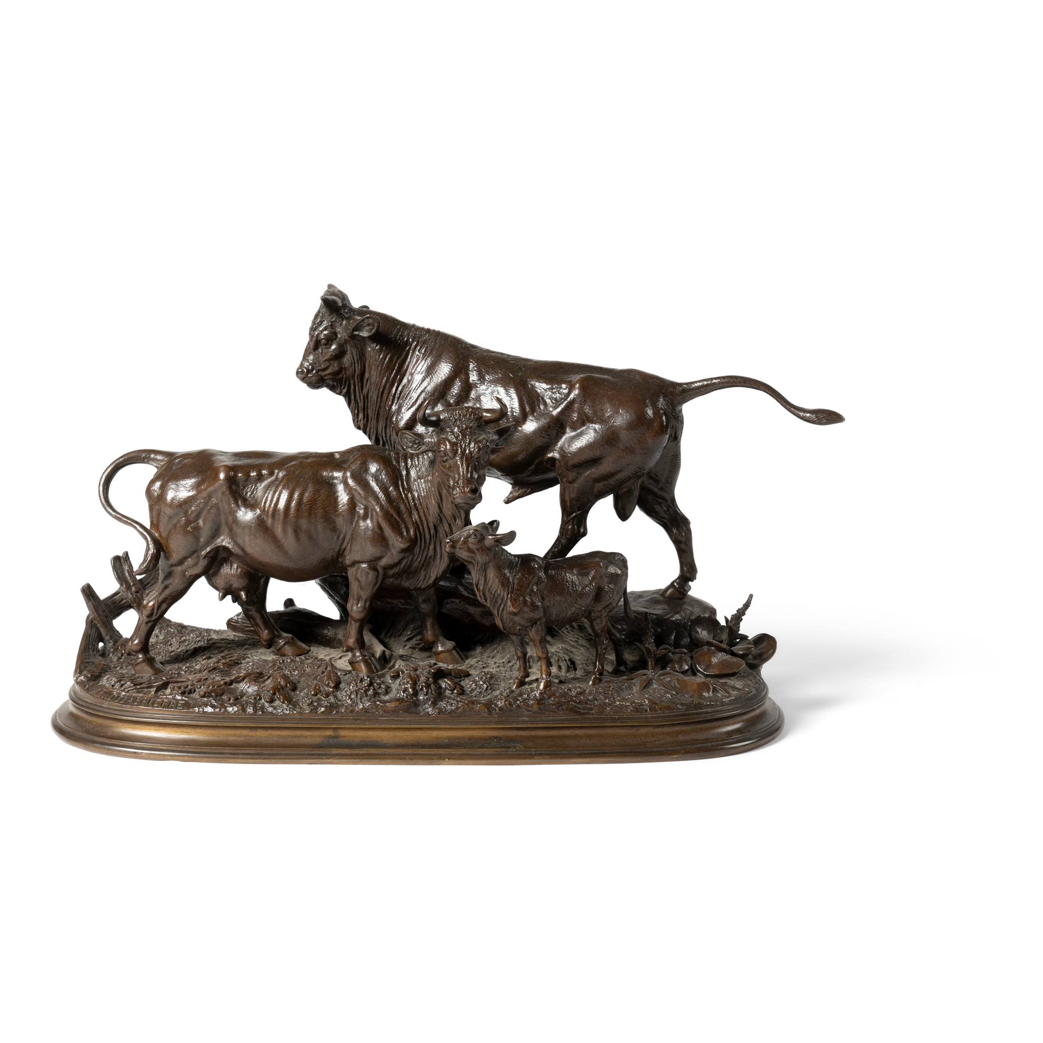 A BRONZE FIGURE GROUP OF COWS, AFTER PAUL EDOUARD DELABRIERRE (FRENCH 1829-1910)