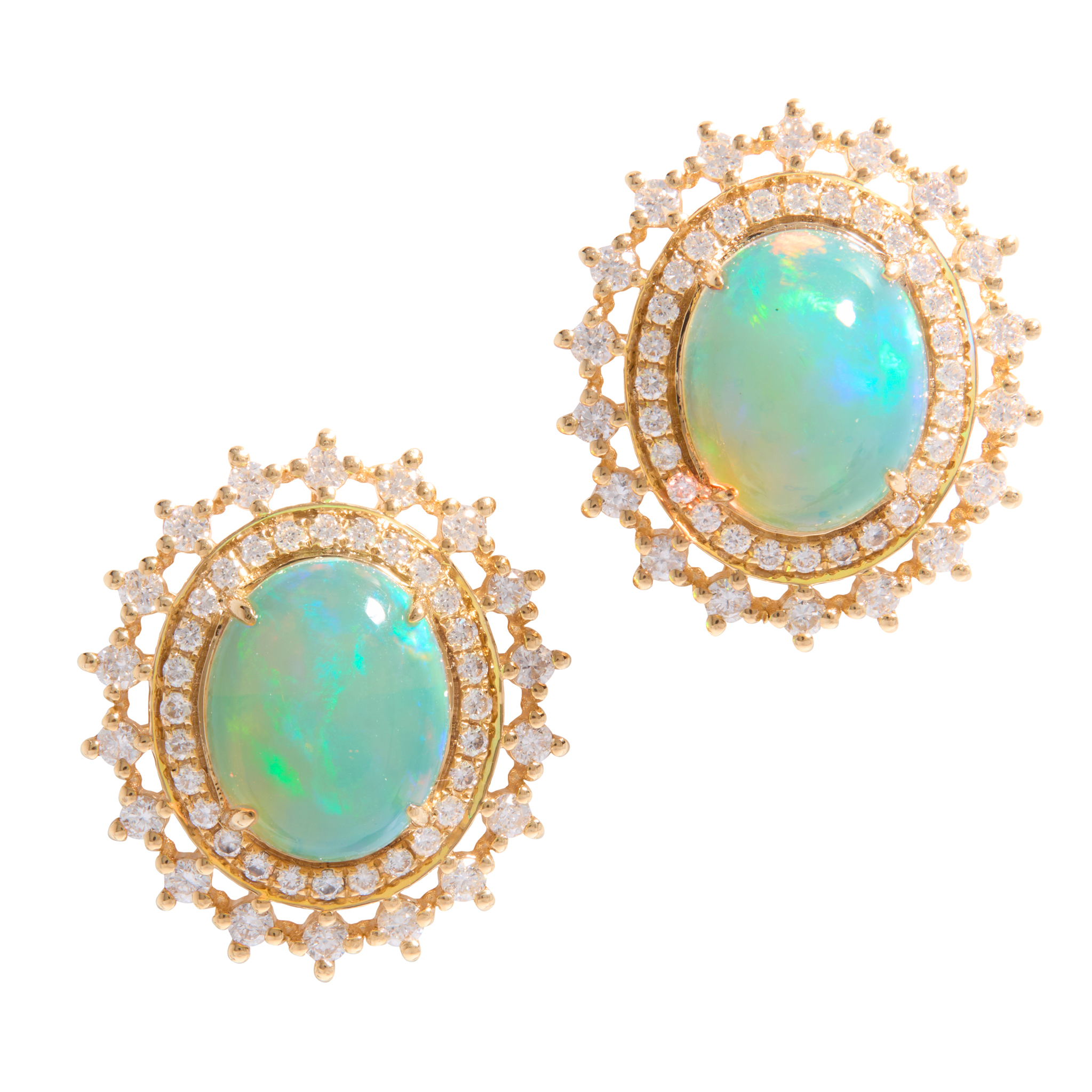 A pair of opal and diamond cluster earrings