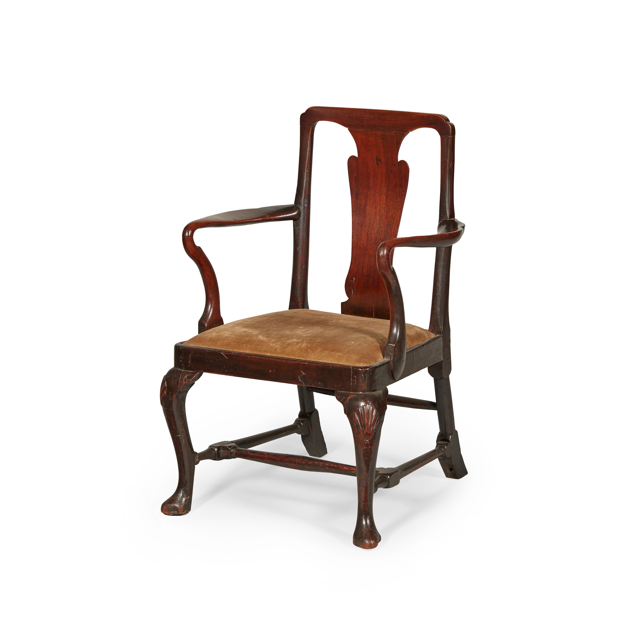 GEORGE II MAHOGANY OPEN ARMCHAIR