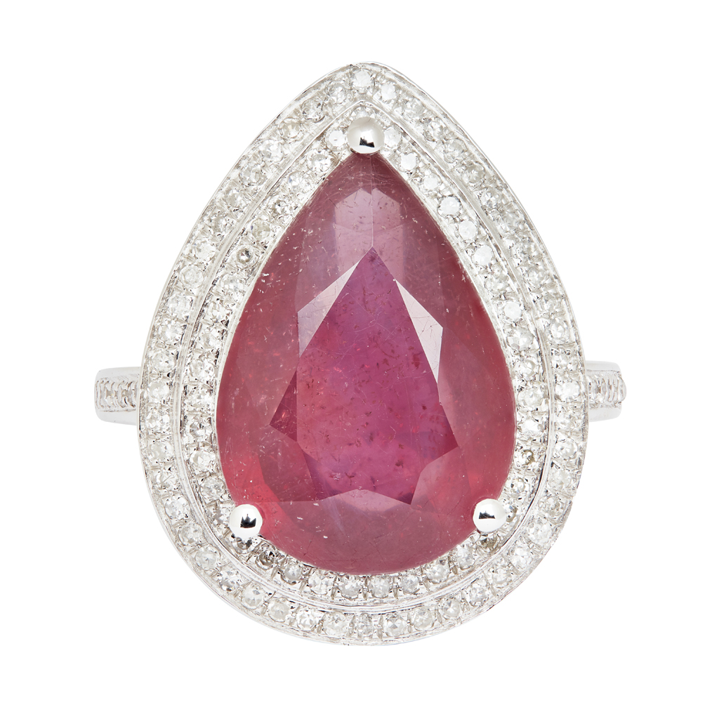 A ruby and diamond set cocktail ring
