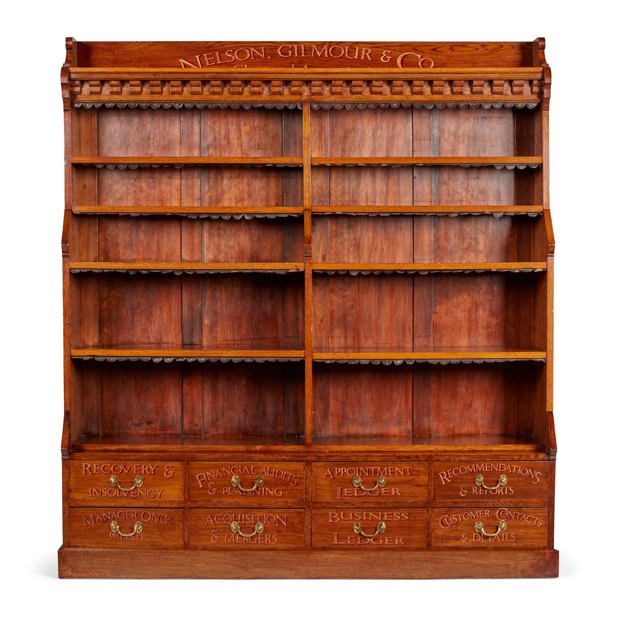 VICTORIAN OAK GOTHIC REVIVAL OPEN BOOKCASE
