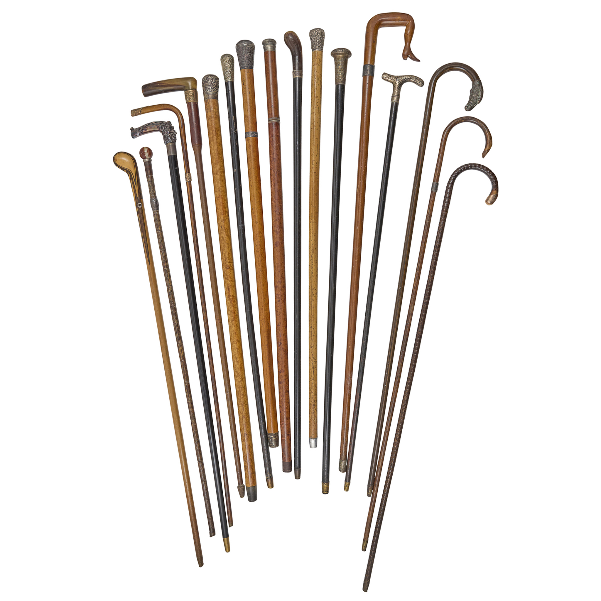 GROUP OF VICTORIAN AND EDWARDIAN WALKING STICKS AND CANES