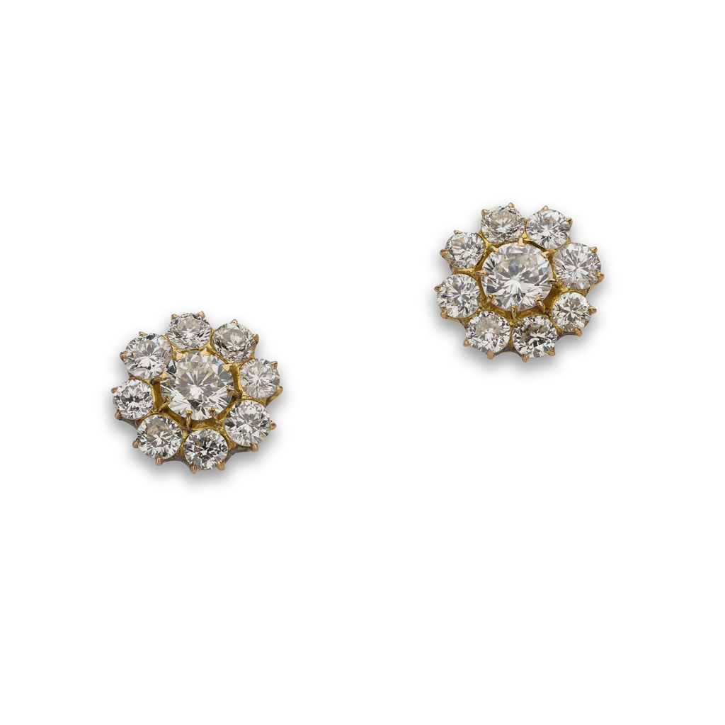 A pair of diamond set cluster earrings