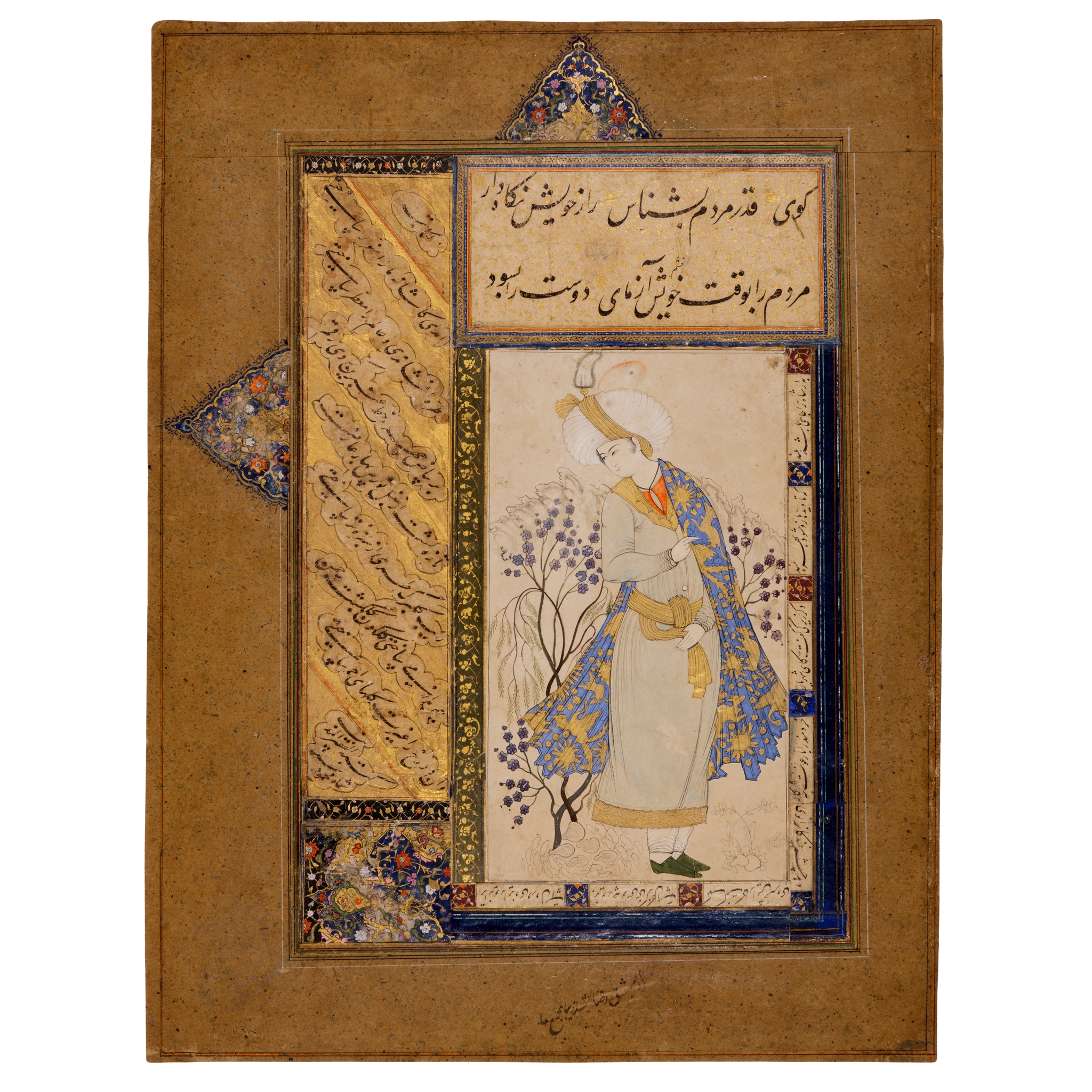 A SAFAVID ALBUM PAGE WITH CALLIGRAPHY SIGNED BY SHAH MAHMUD NISHAPURI