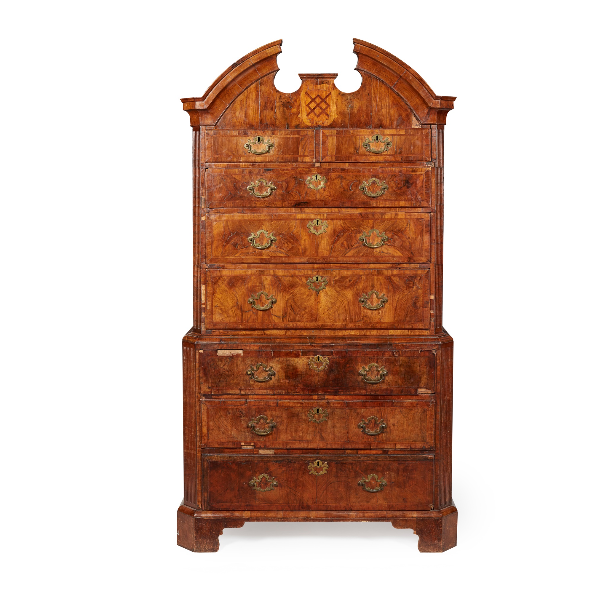 GEORGE I WALNUT, CROSSBANDED, AND INLAID CHEST-ON-CHEST