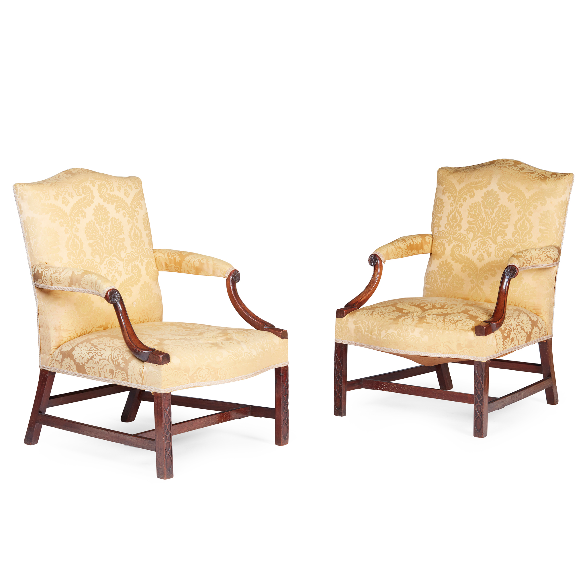 PAIR OF GEORGE III MAHOGANY LIBRARY ARMCHAIRS, POSSIBLY WILLIAM HAMILTON OF EDINBURGH