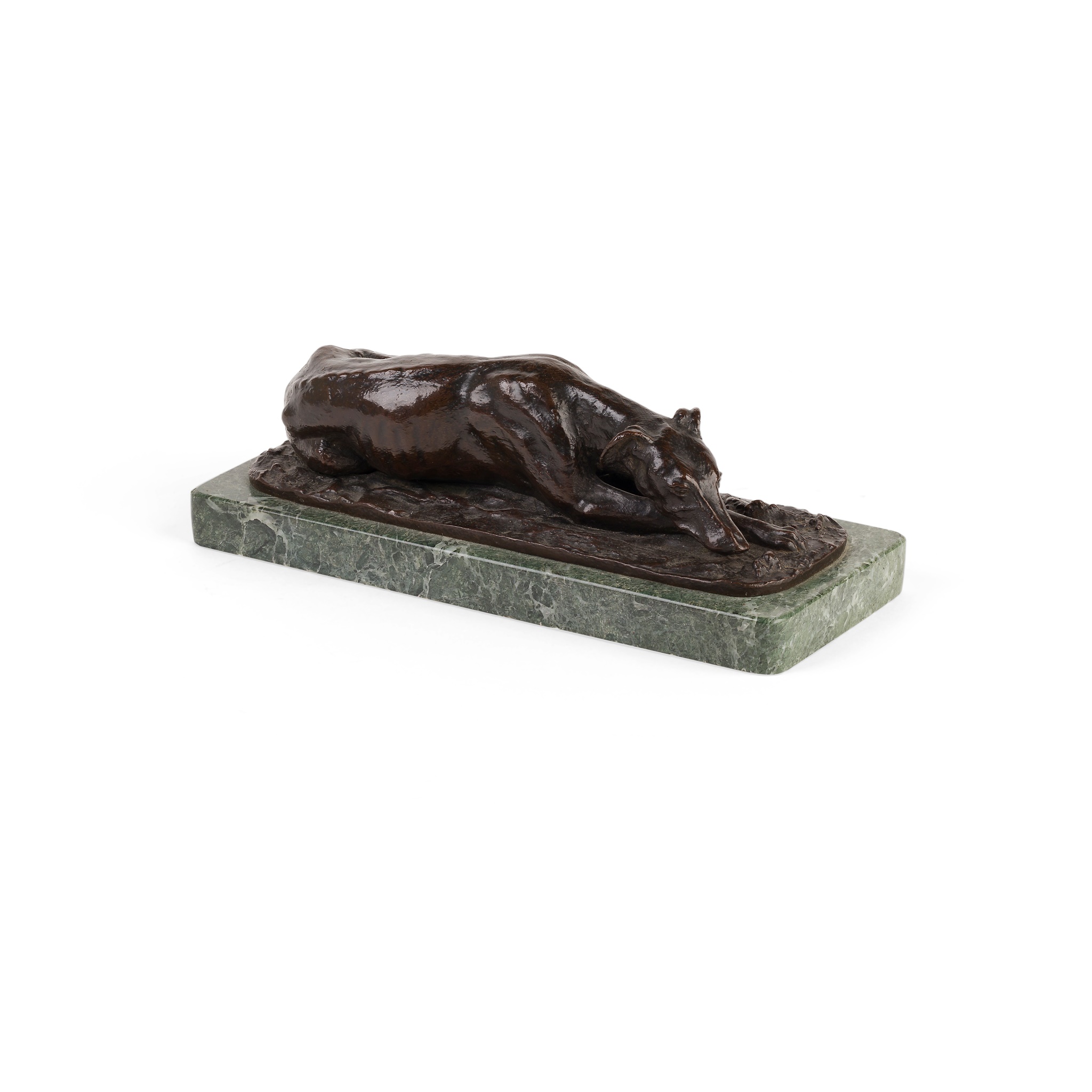 AFTER CHRISTOPHE FRATIN, BRONZE FIGURE OF A RECUMBENT GREYHOUND