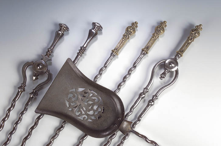 A set of 19th century steel fire irons,