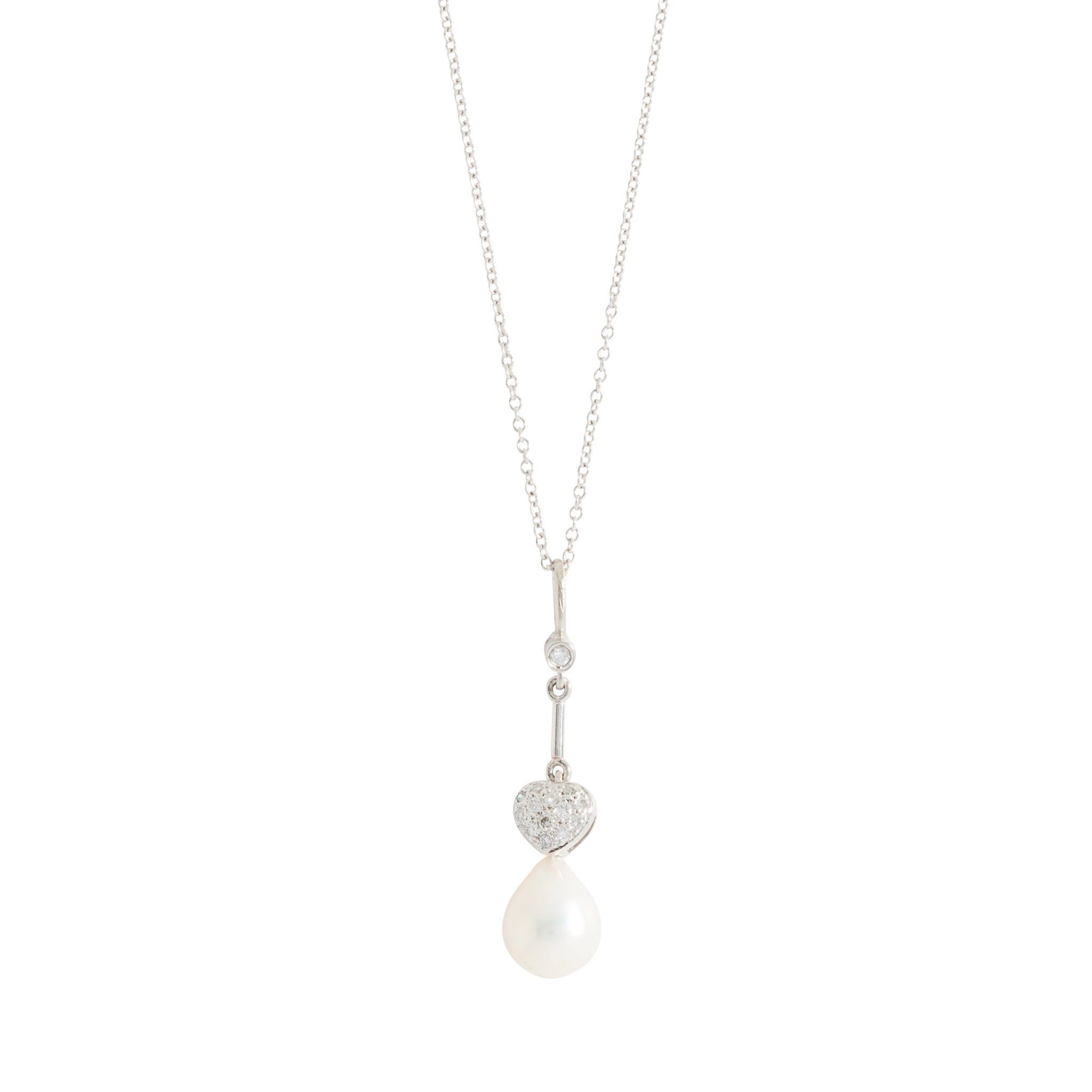 A cultured pearl and diamond pendant necklace
