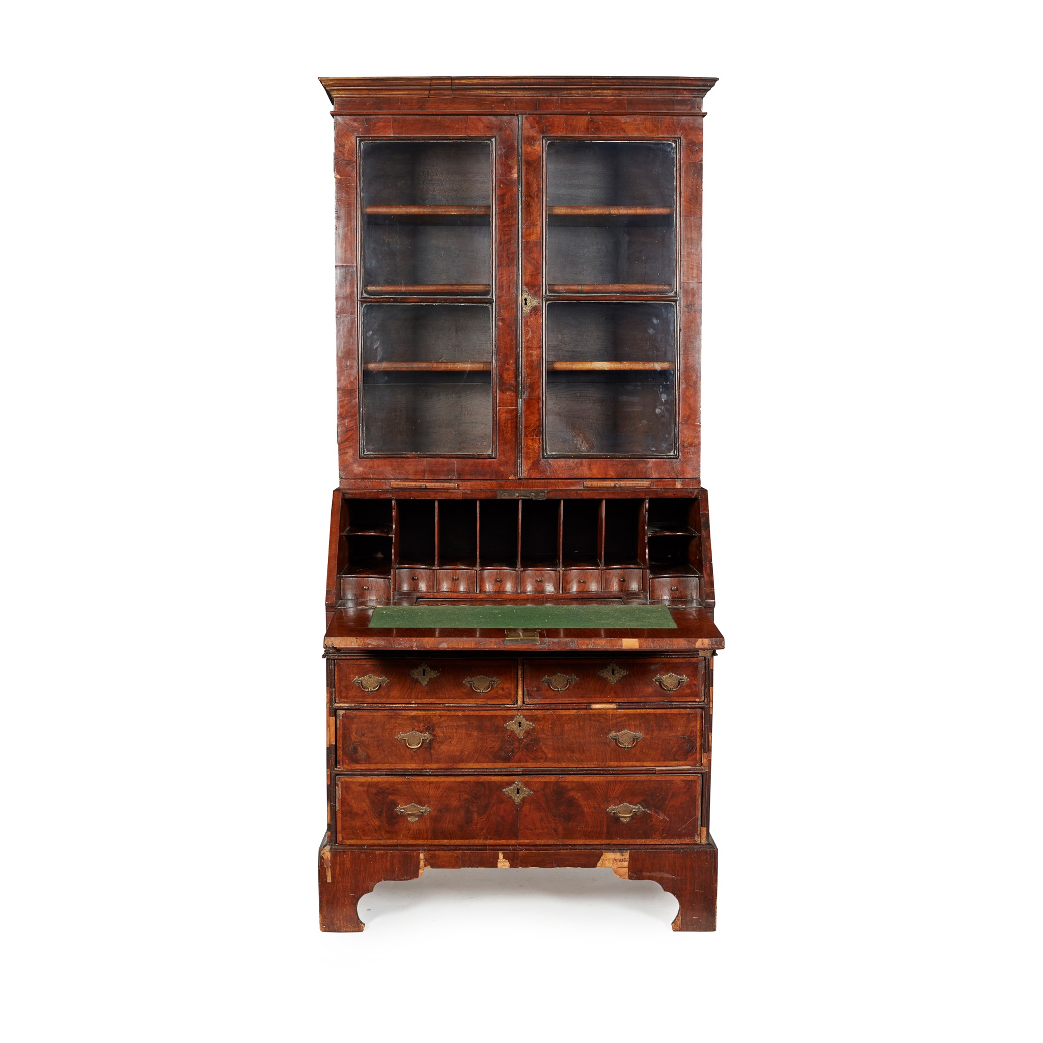 GEORGE II WALNUT BUREAU BOOKCASE