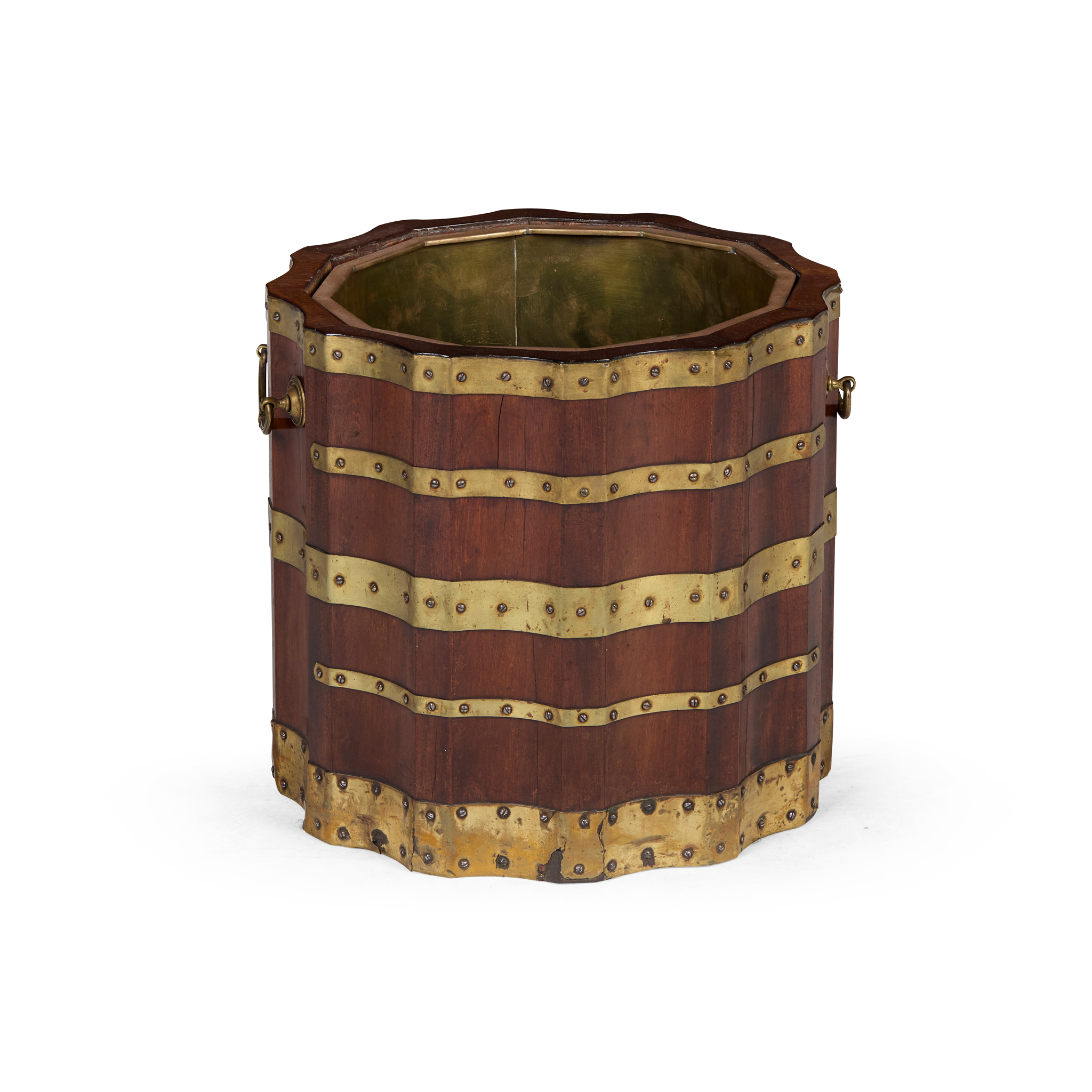 REGENCY BRASS MOUNTED WALNUT PEAT BUCKET
