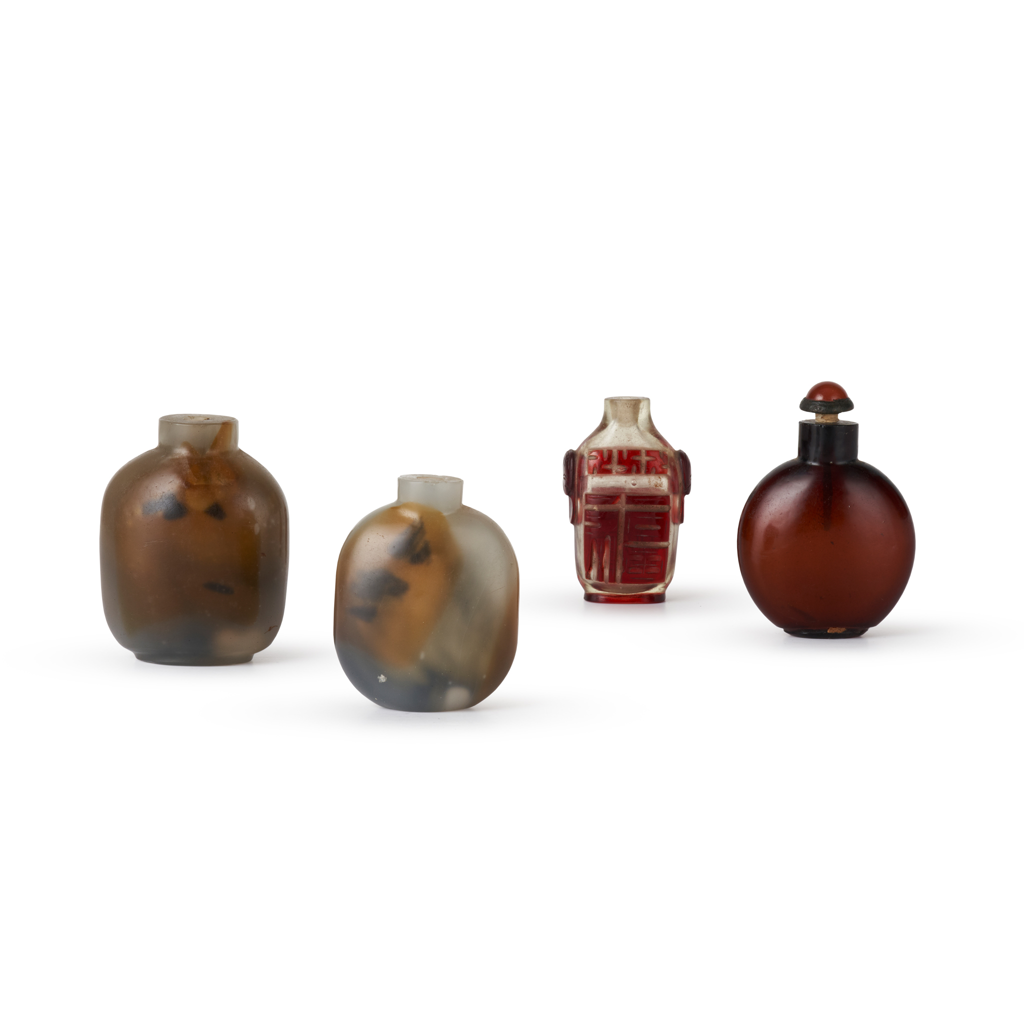 GROUP OF FOUR GLASS SNUFF BOTTLES