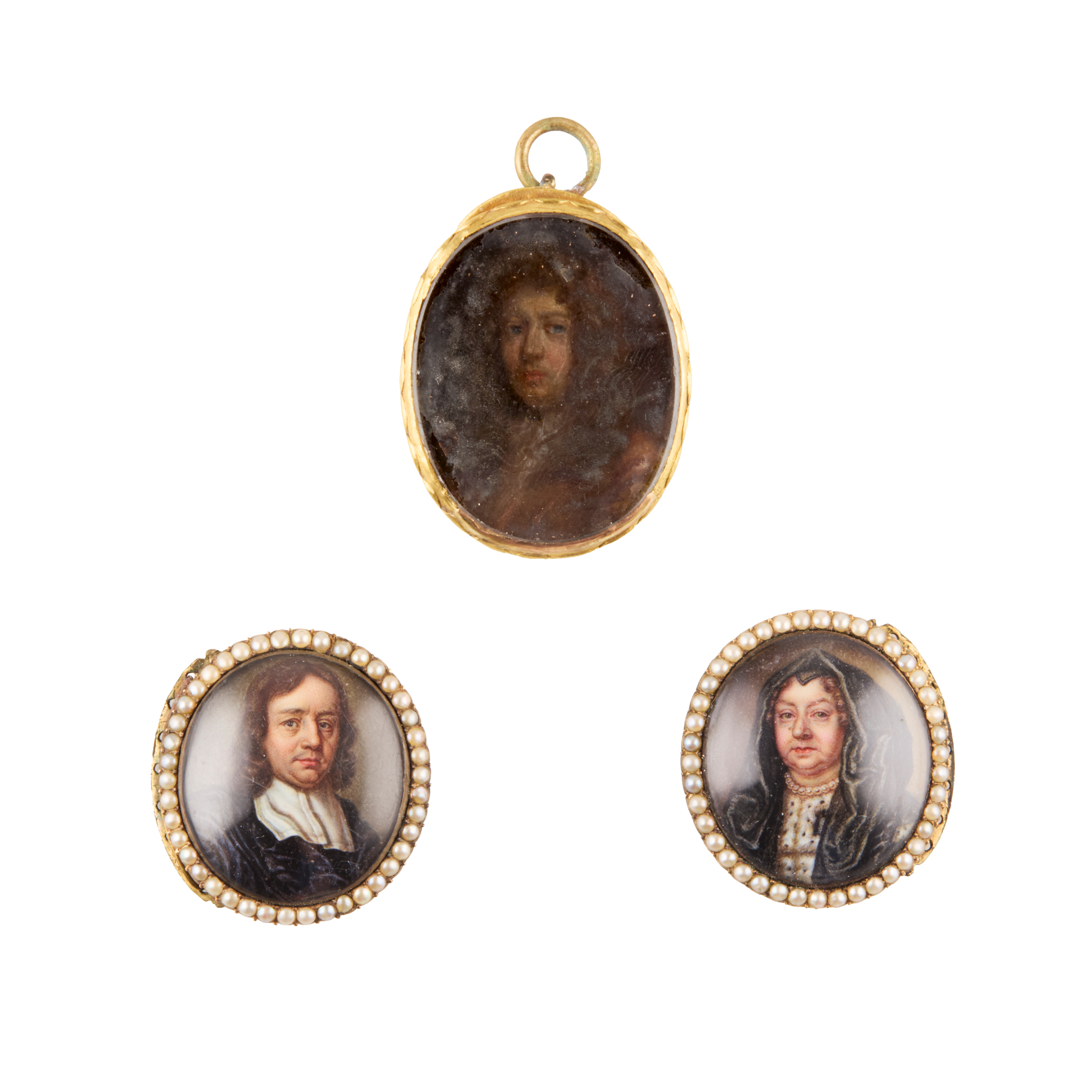 PAIR OF SMALL ENAMEL PORTRAIT MINIATURES OF A HUSBAND AND WIFE