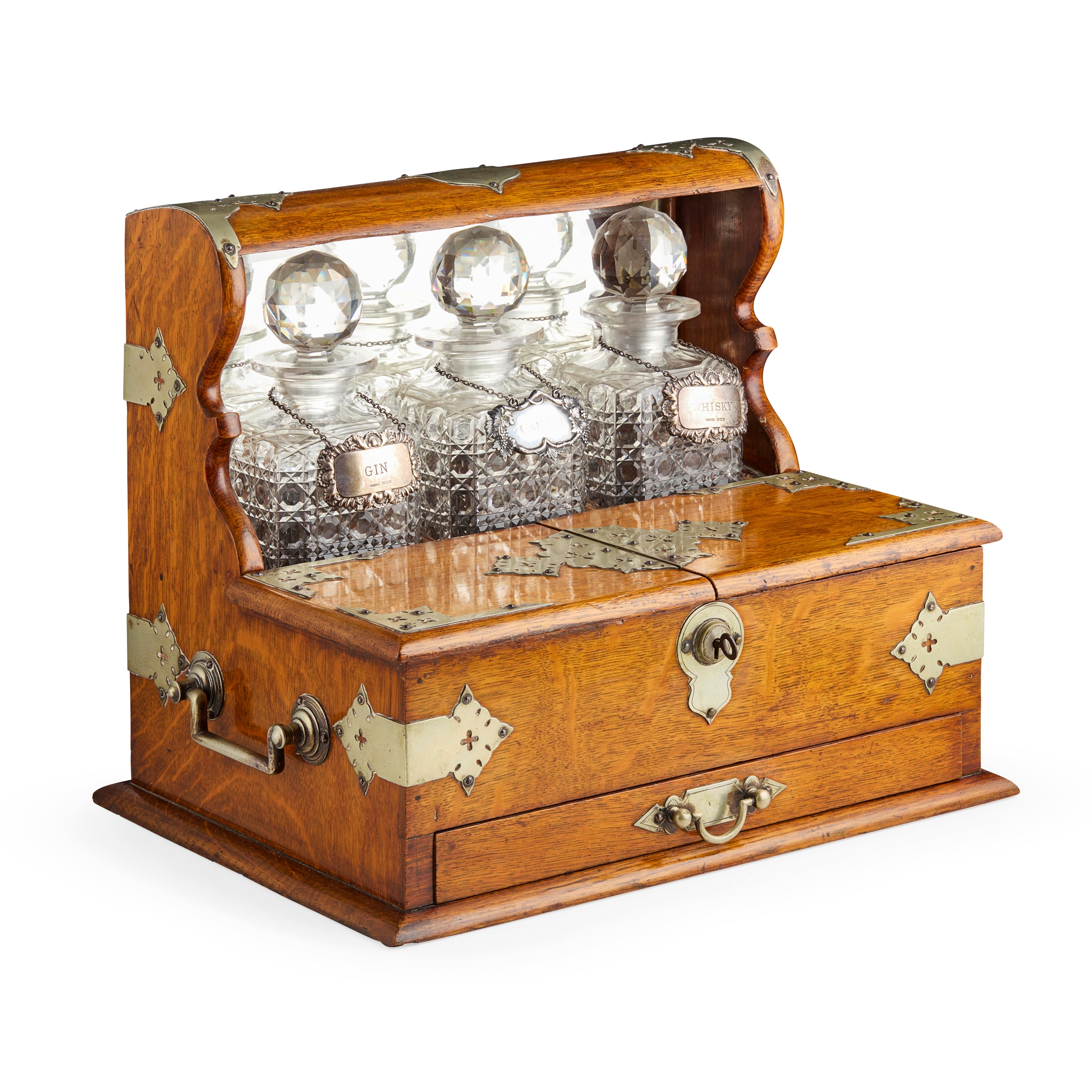 EDWARDIAN OAK TANTALUS/ GAMES COMPENDIUM