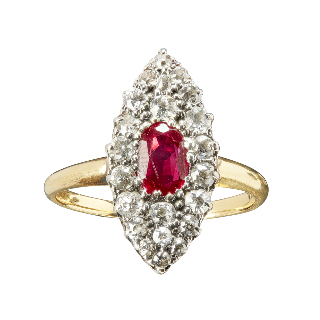 A ruby and diamond ring