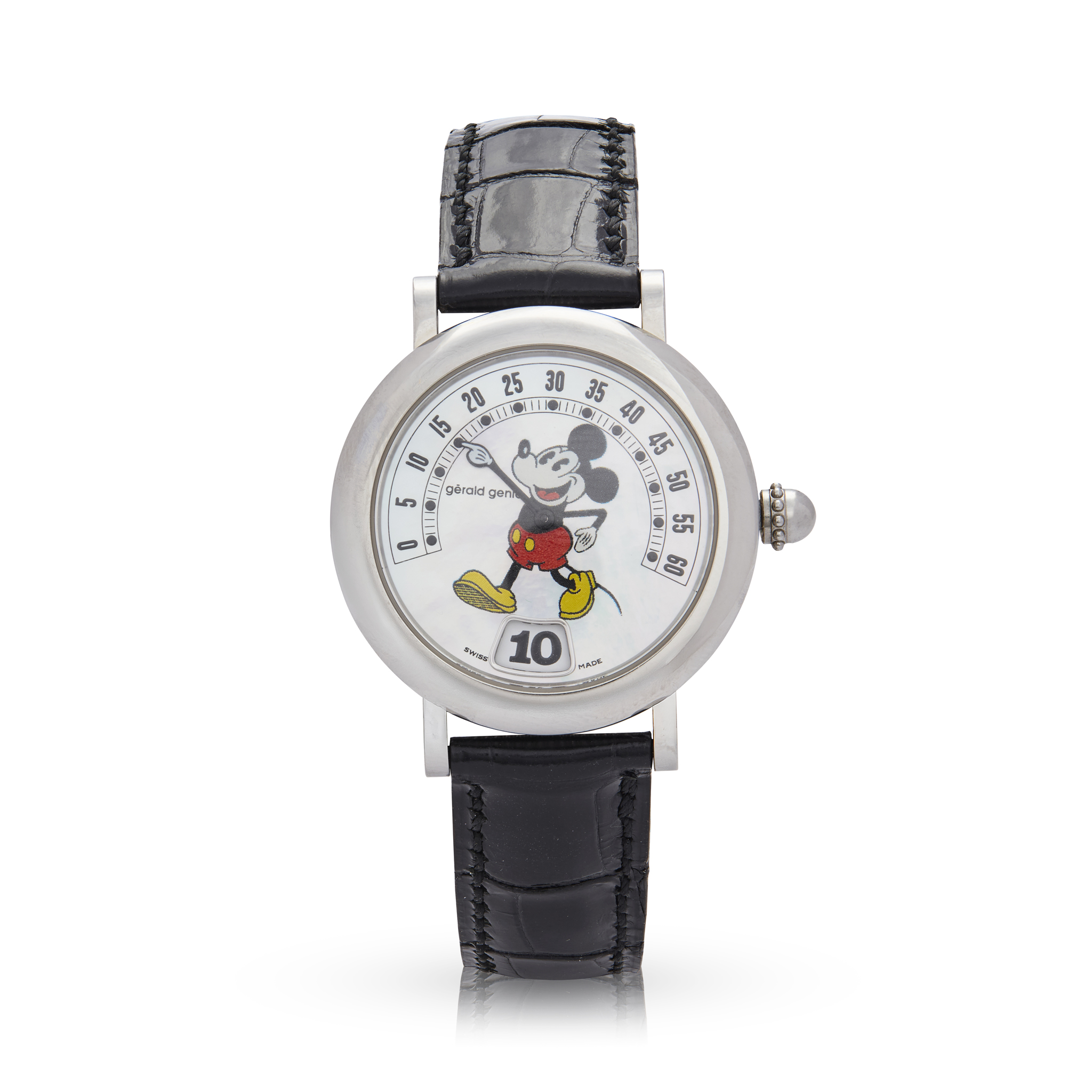 Gerald Genta. An unusual stainless steel automatic jump-hour wristwatch
