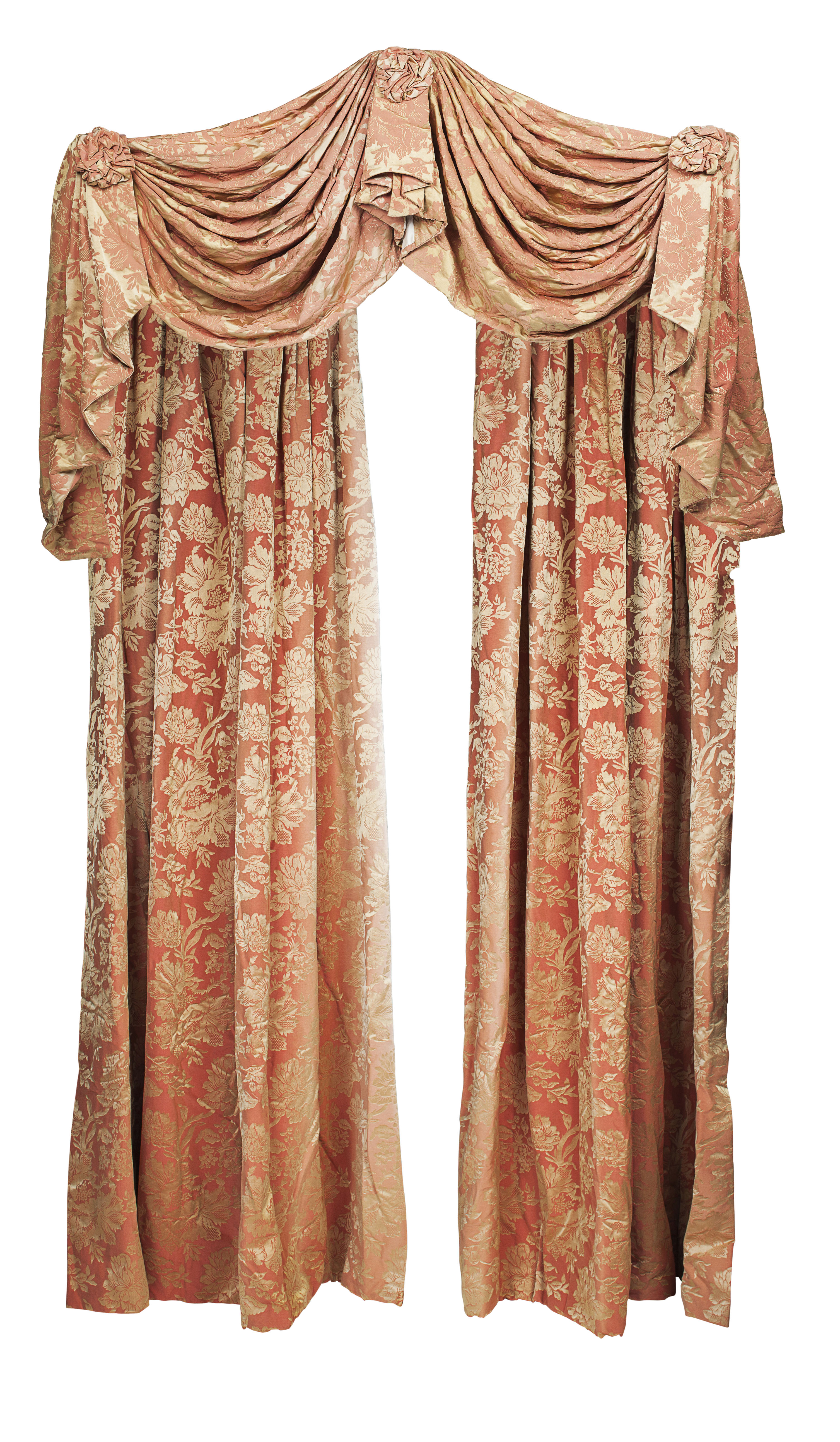 FOUR PAIRS OF LINED AND INTERLINED CURTAINS AND PELMETS