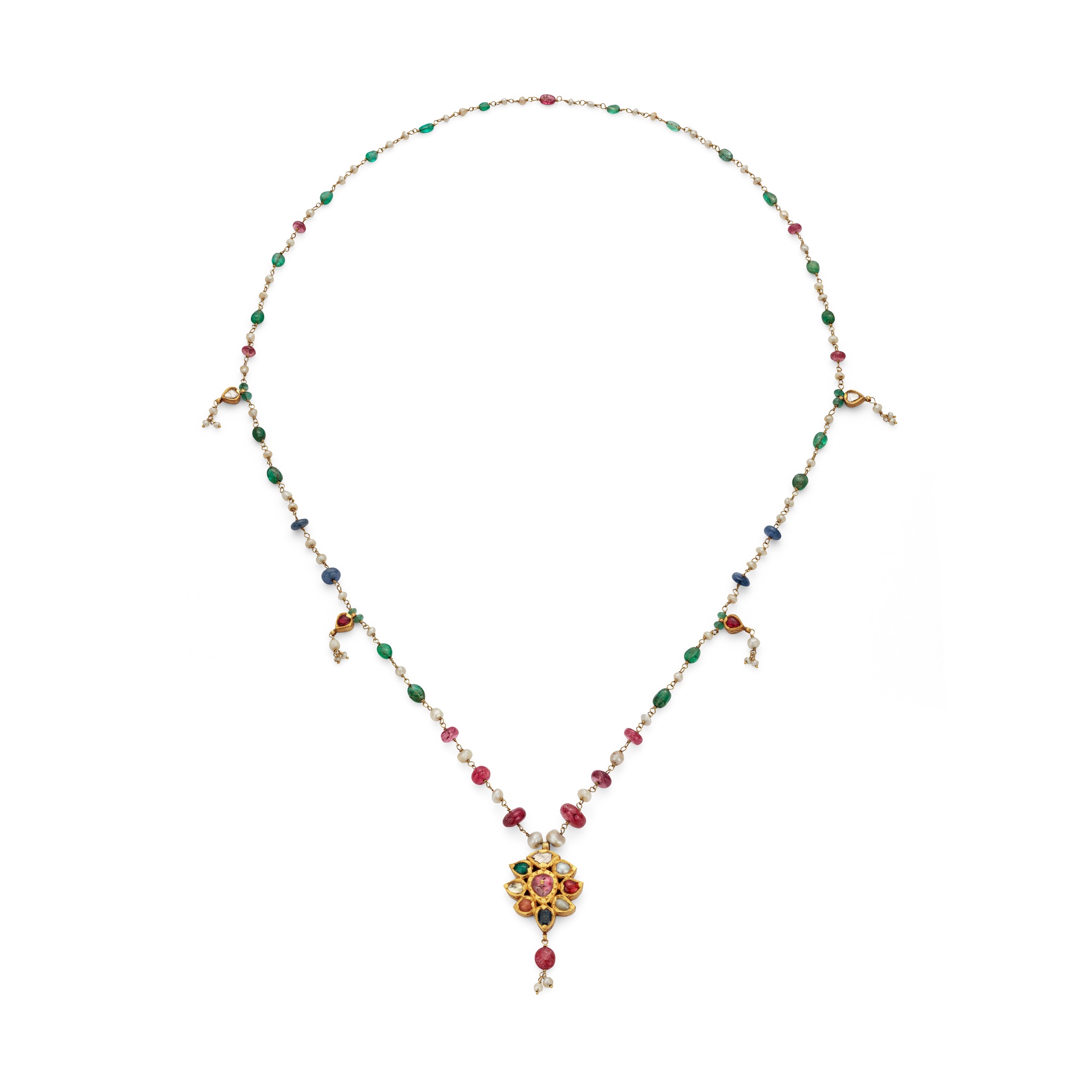 An Indian Navaratna pendant necklace