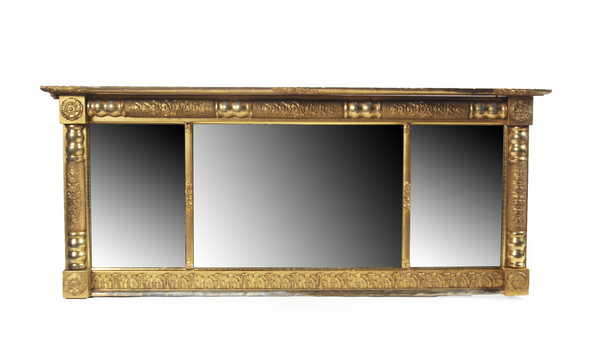 GILT WOOD TRIPTYCH OVER MANTEL MIRROR
