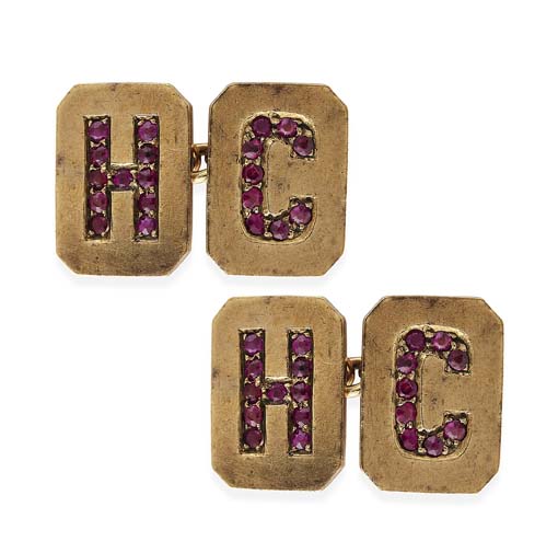 GOLFING INTEREST - a pair of 9ct gold ruby set cufflinks from The Sir Henry Cotton Golfing Archive