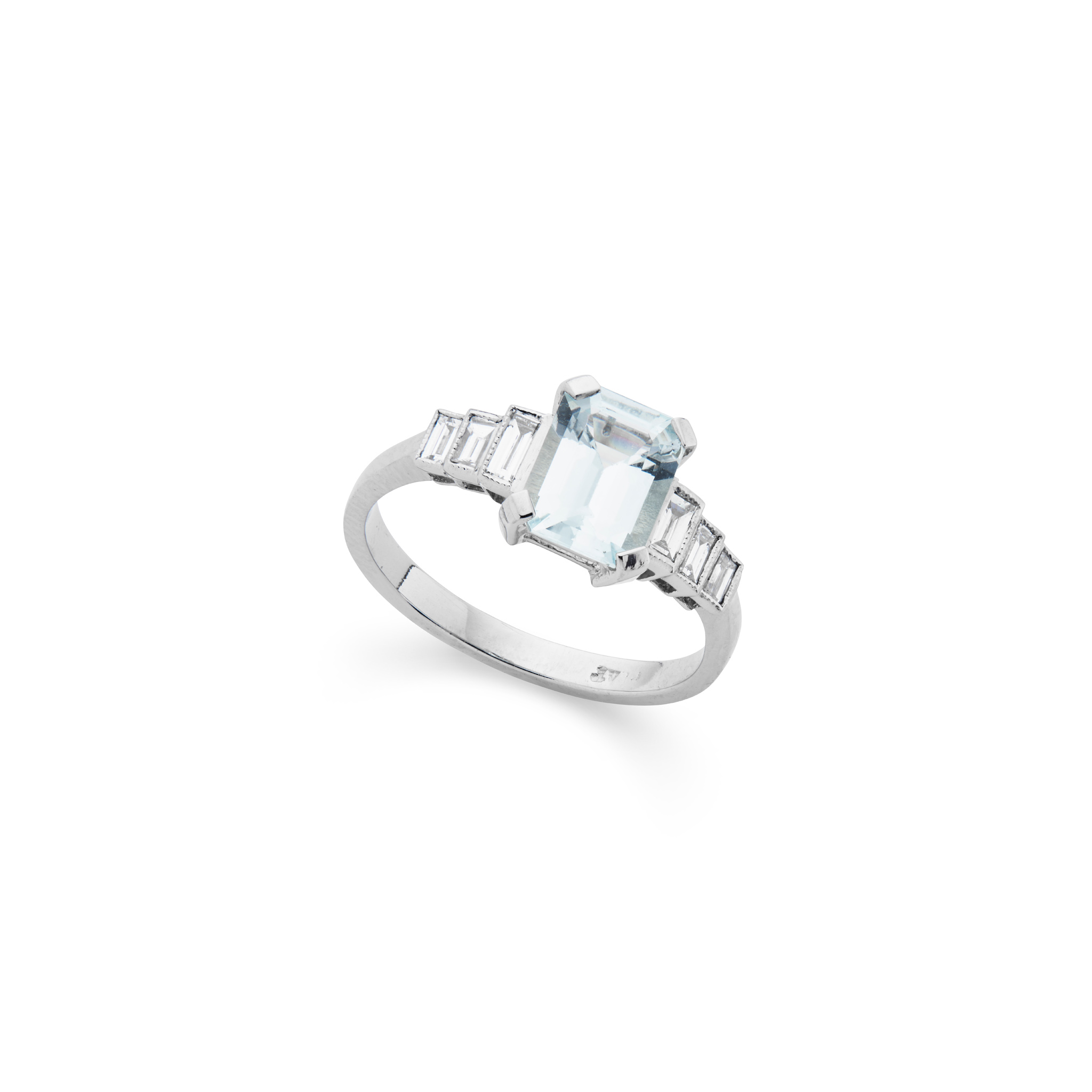An aquamarine and diamond dress ring