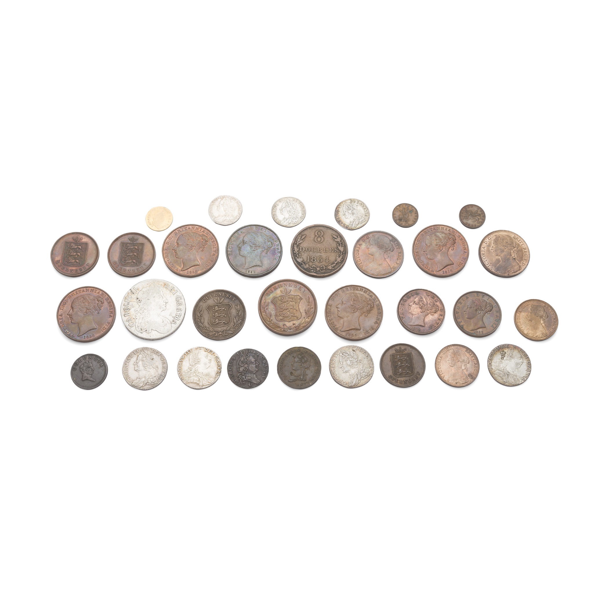 A mixed collection of British coins, tokens and Jersey coins