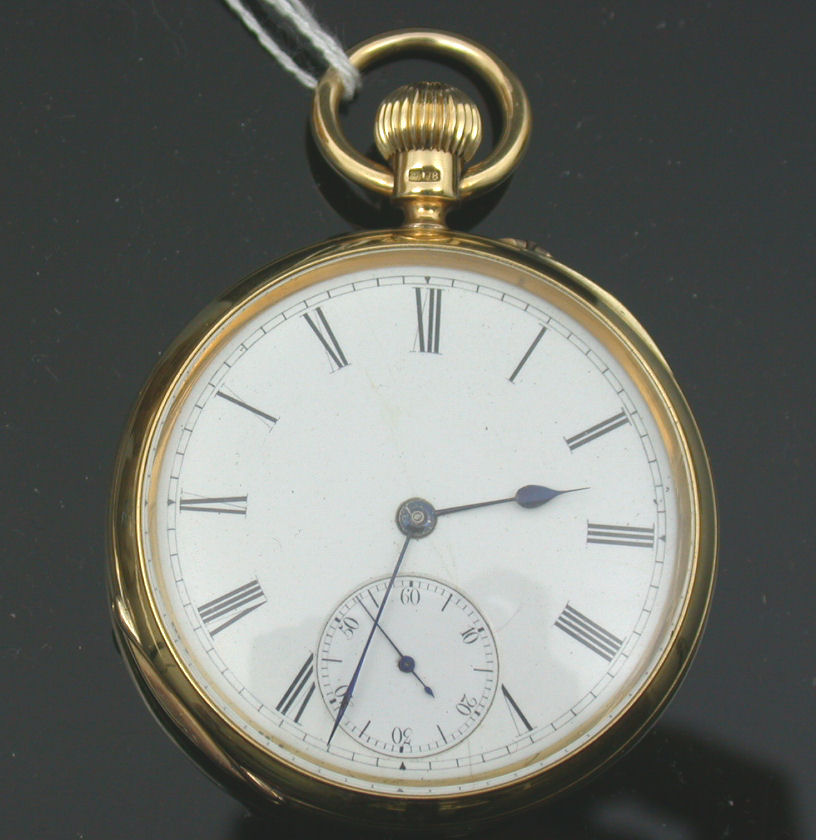 A Gentleman's 18ct gold keyless wind open faced pocket watch,