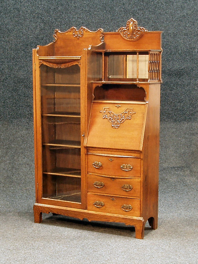 A late Victorian oak bureau bookcase,