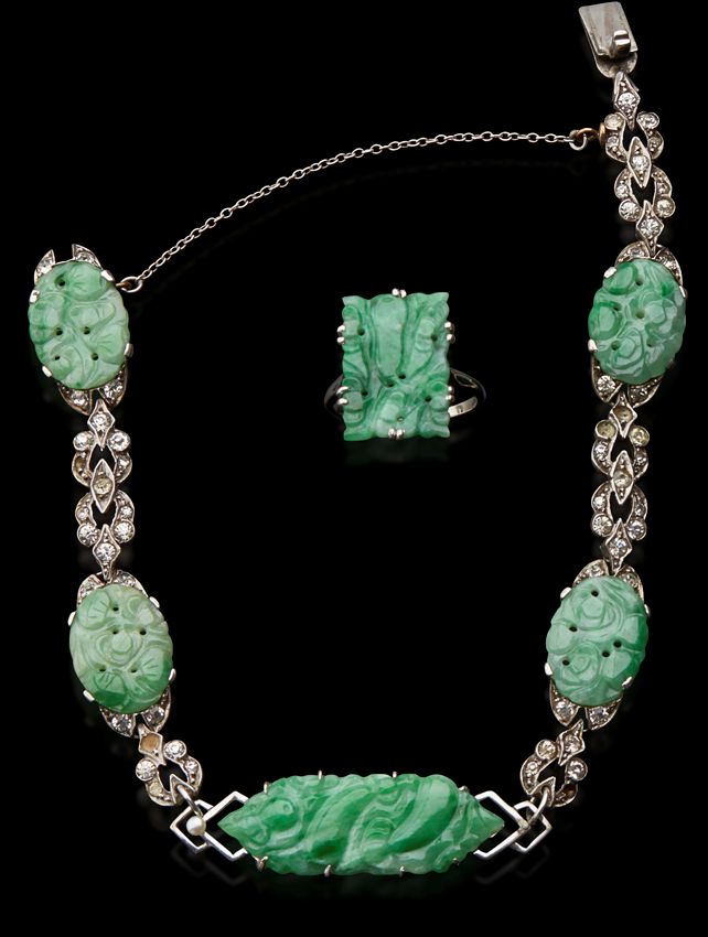 A matched suite of jade jewellery