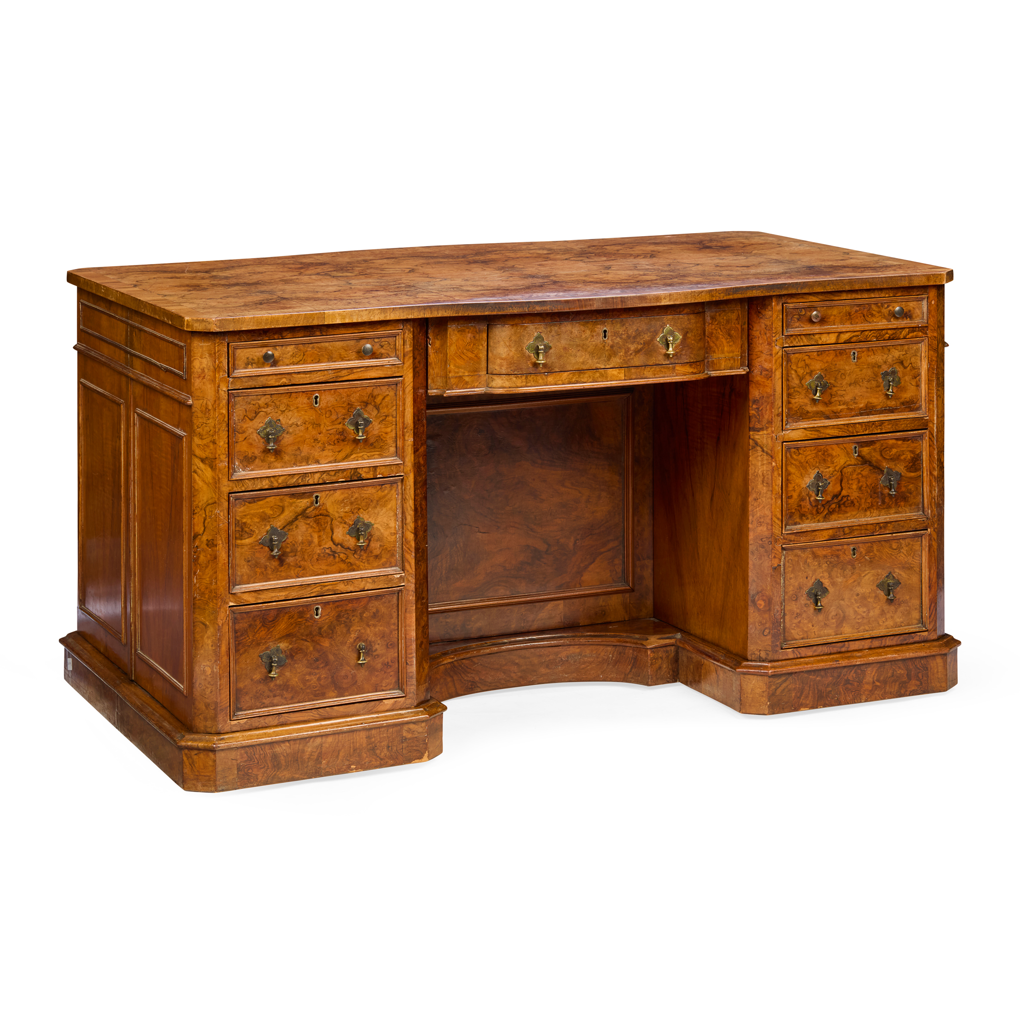 VICTORIAN BURR WALNUT PEDESTAL PARTNER'S DESK
