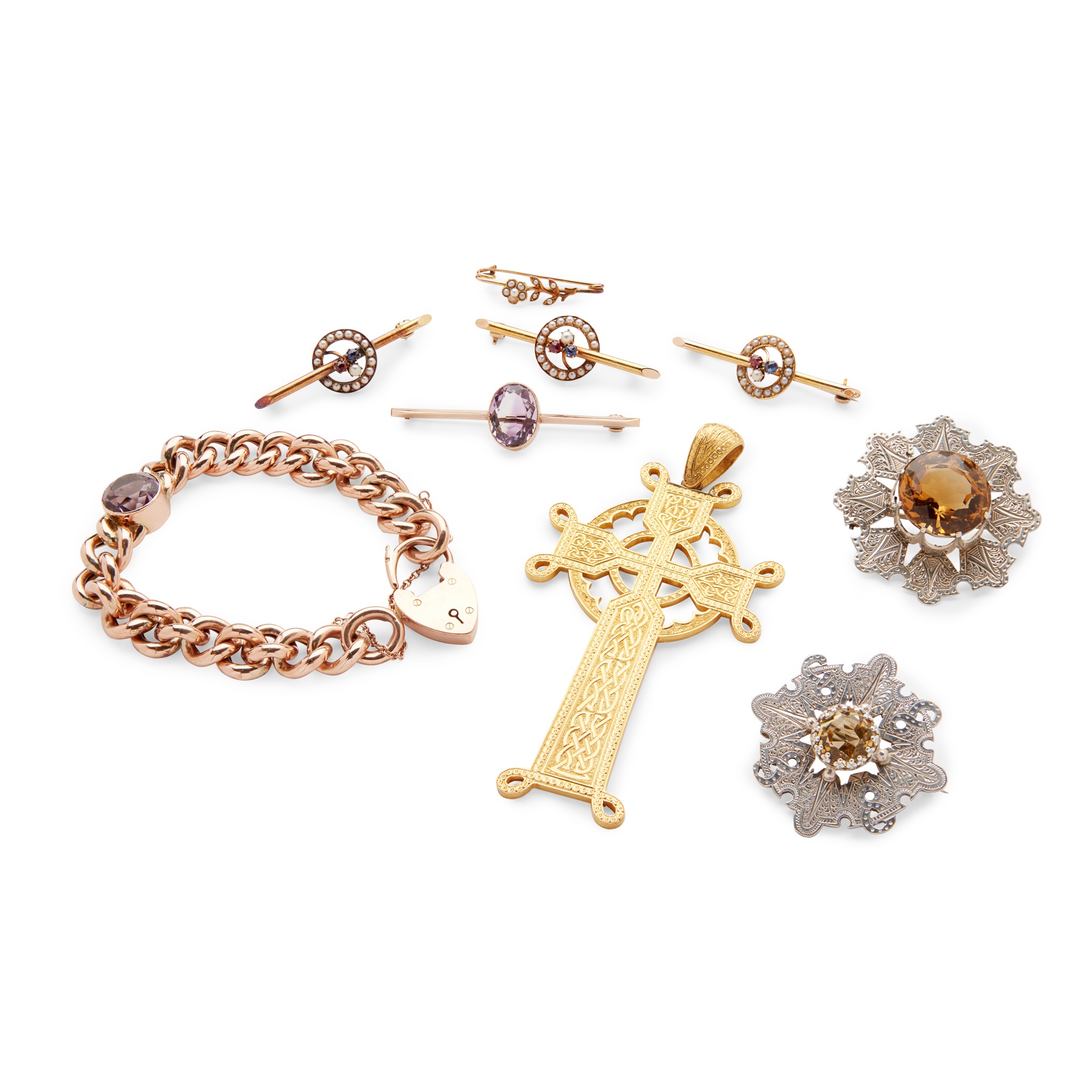 A collection of 9ct & 15ct gold gem-set jewellery
