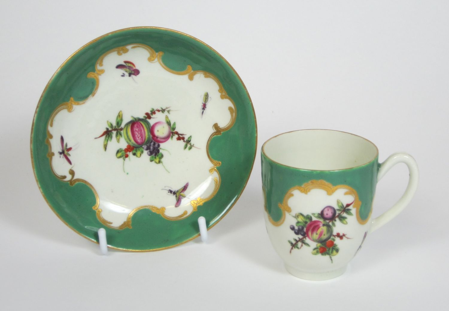 WORCESTER PORCELAIN COFFEE CUP AND SAUCER