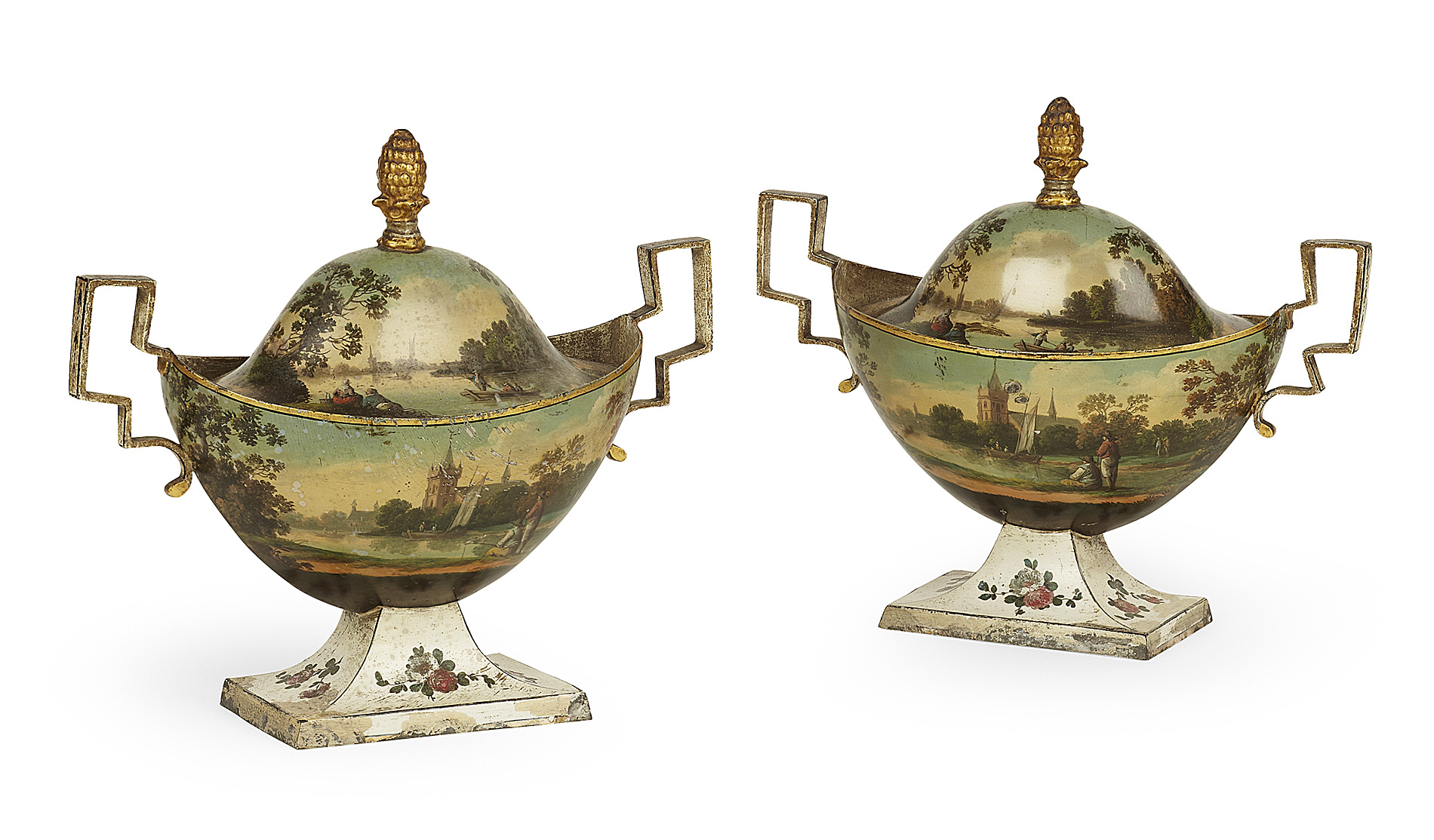 PAIR OF FRENCH EMPIRE TÔLE PEINTE TUREENS AND COVERS