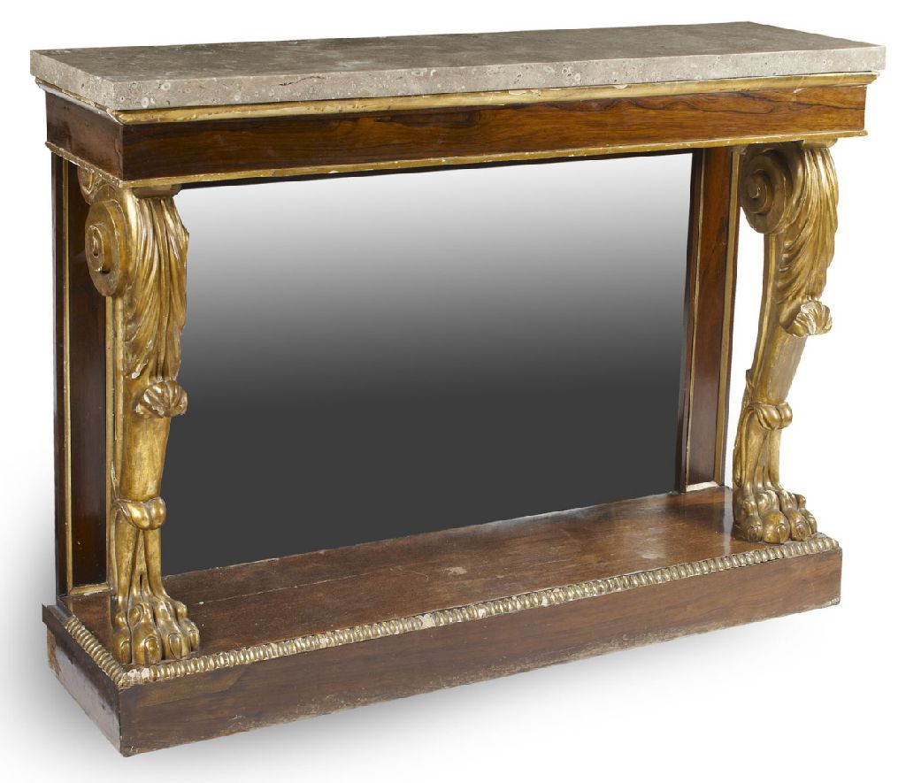 REGENCY ROSEWOOD AND PARCEL GILT CONSOLE TABLE