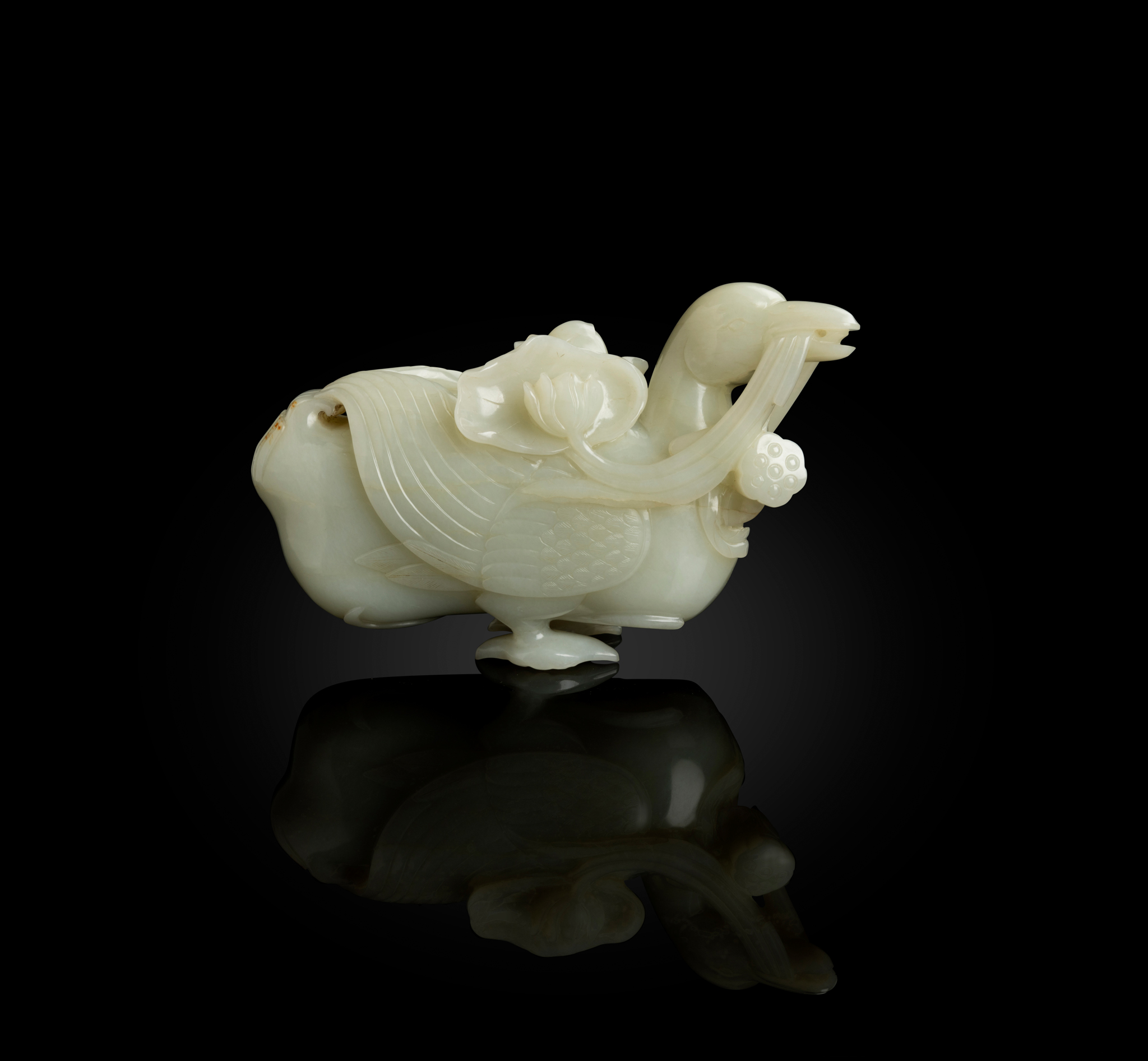 LARGE CHINESE PALE CELADON JADE CARVING OF A DUCK