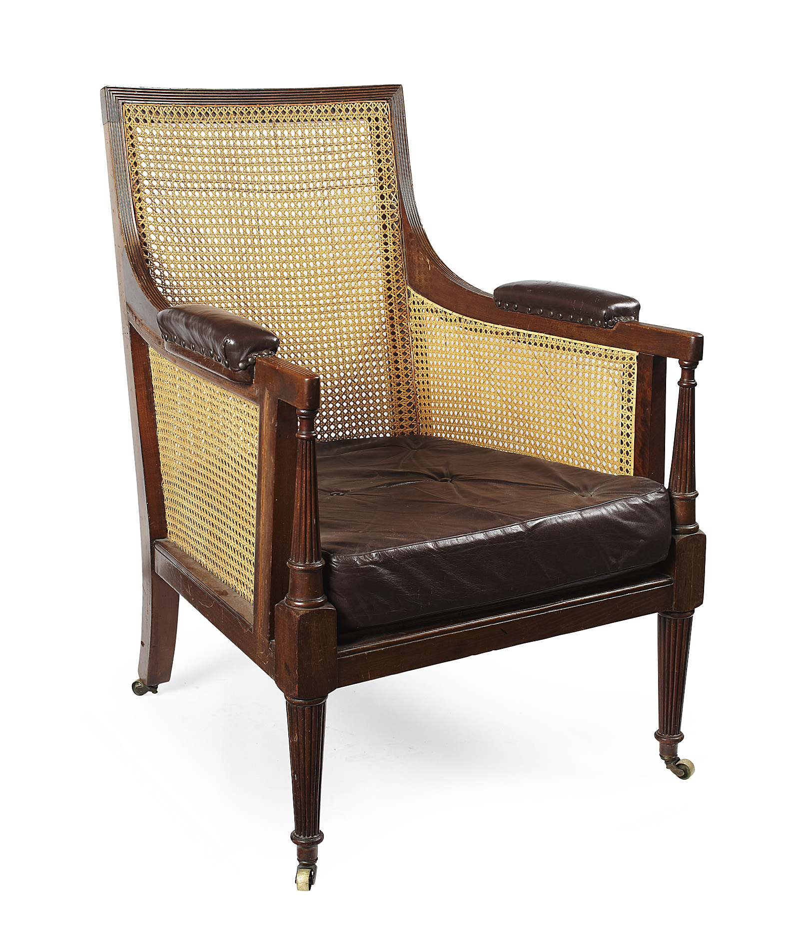 REGENCY MAHOGANY FRAMED CANED BERGERE