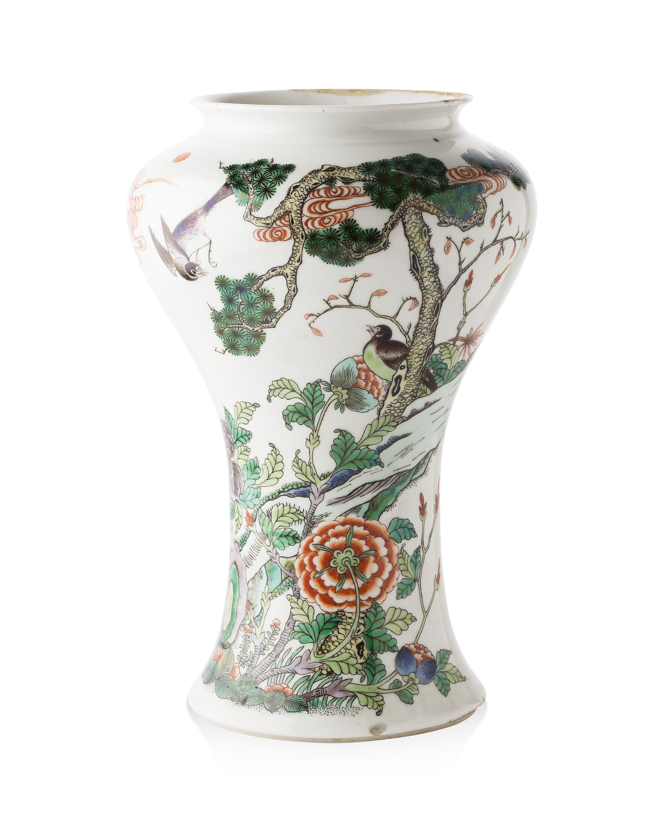 CHINESE FAMILLE VERTE PORCELAIN BALUSTER VASE