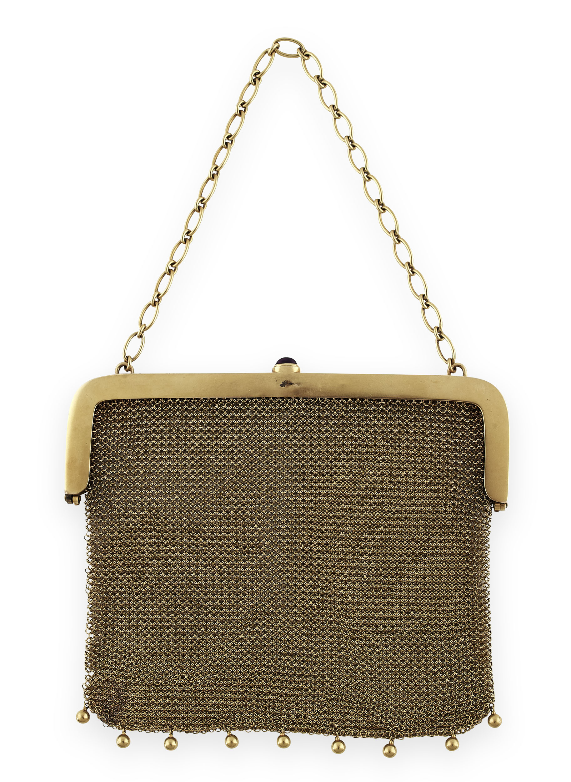 A yellow metal mesh evening purse