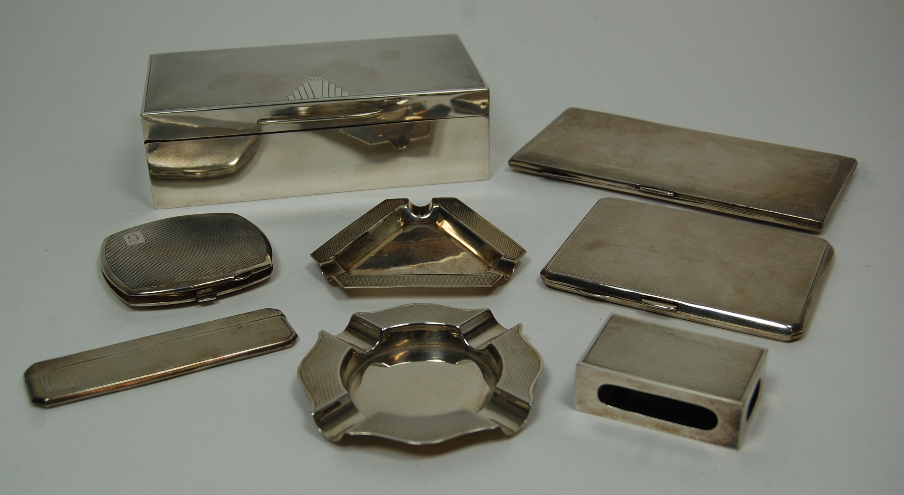 A matched group of engine turned decorated wares