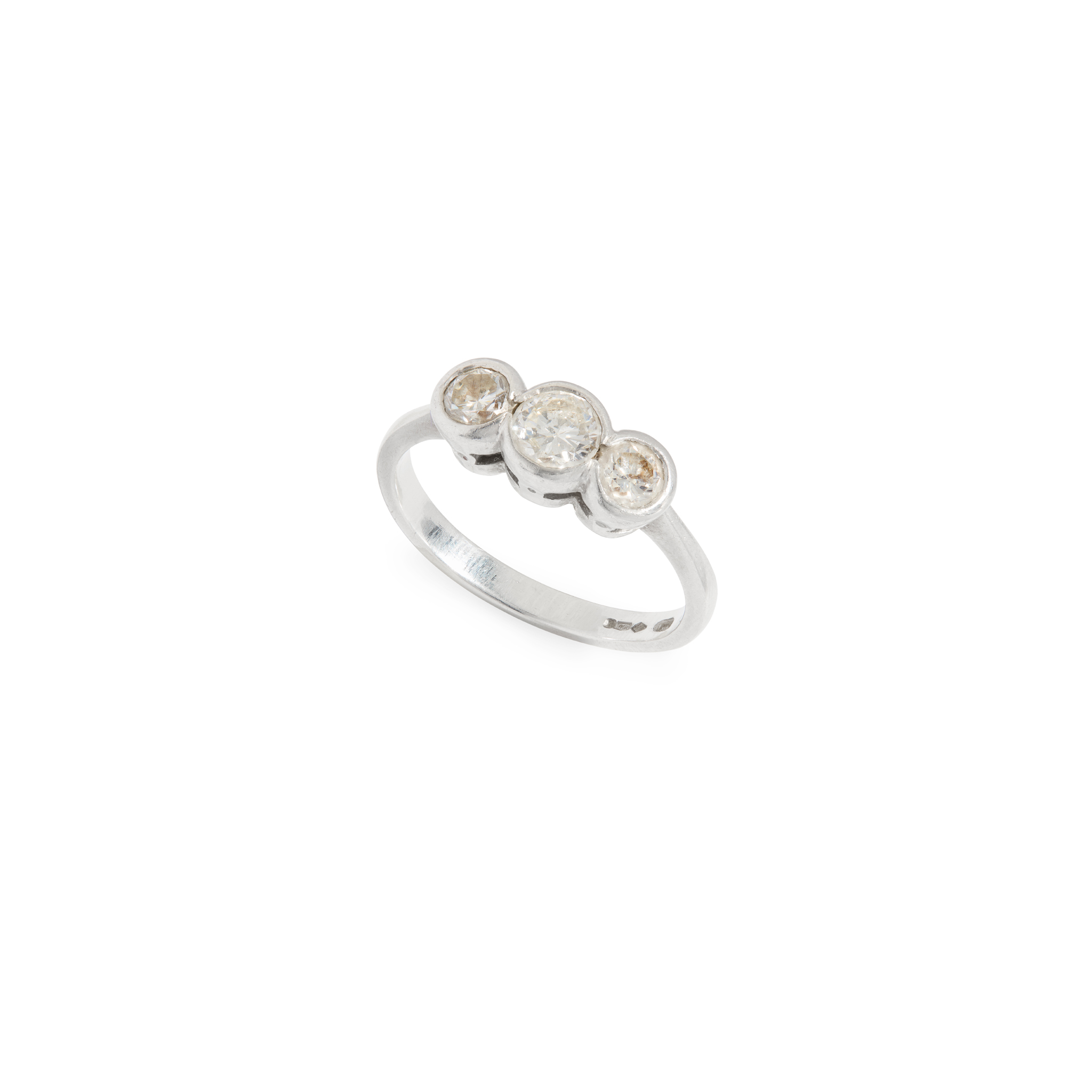 A platinum diamond three-stone ring