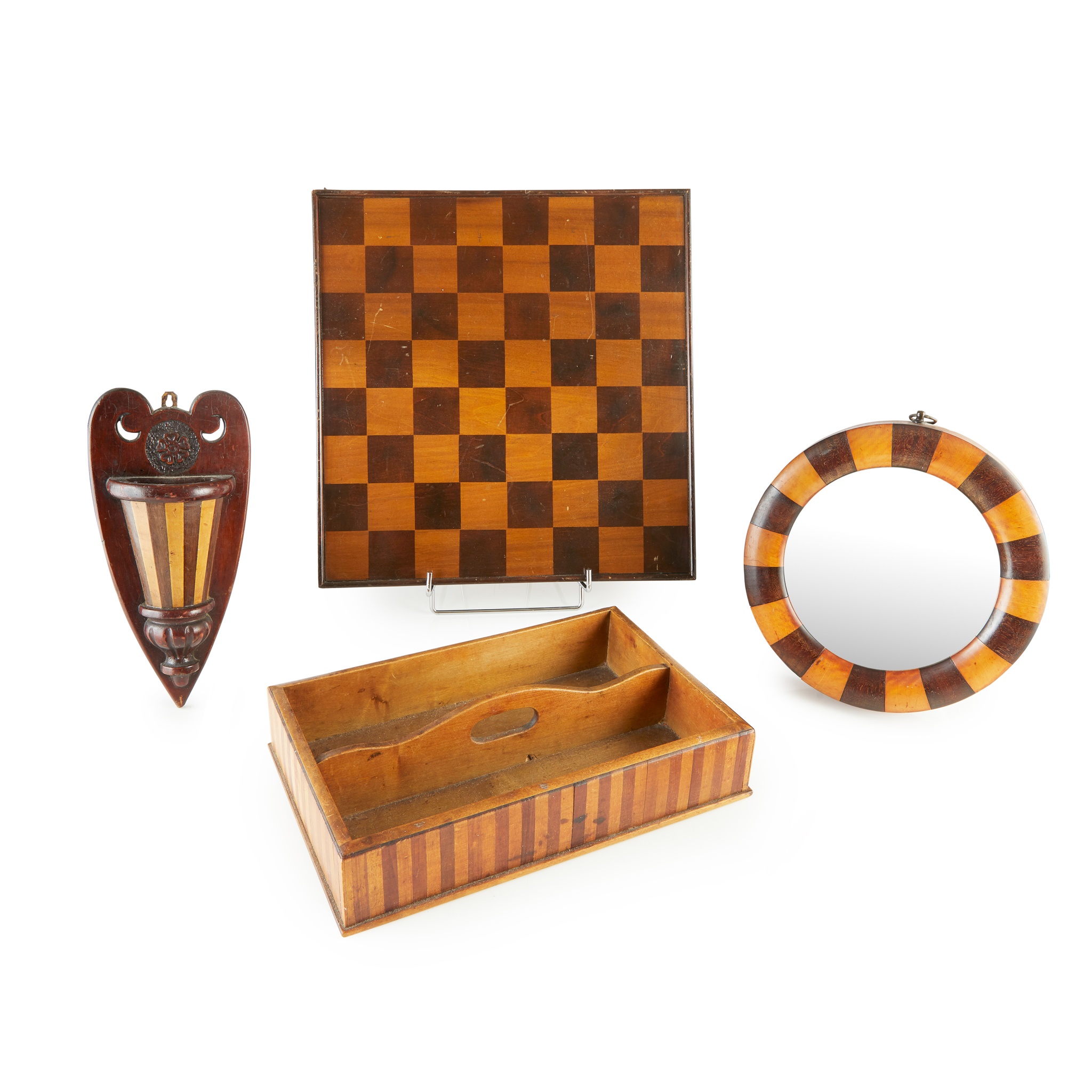 FIVE INLAID TREEN ITEMS
