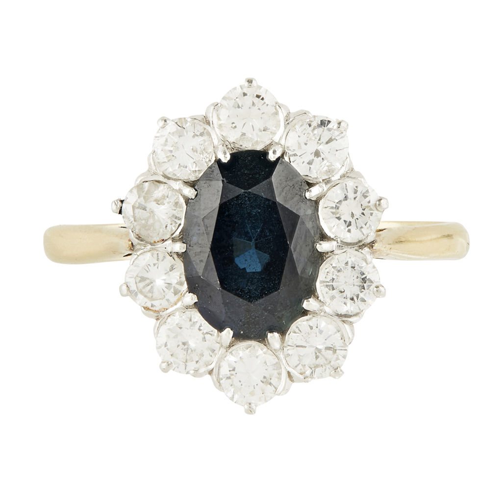 A sapphire and diamond set cluster ring